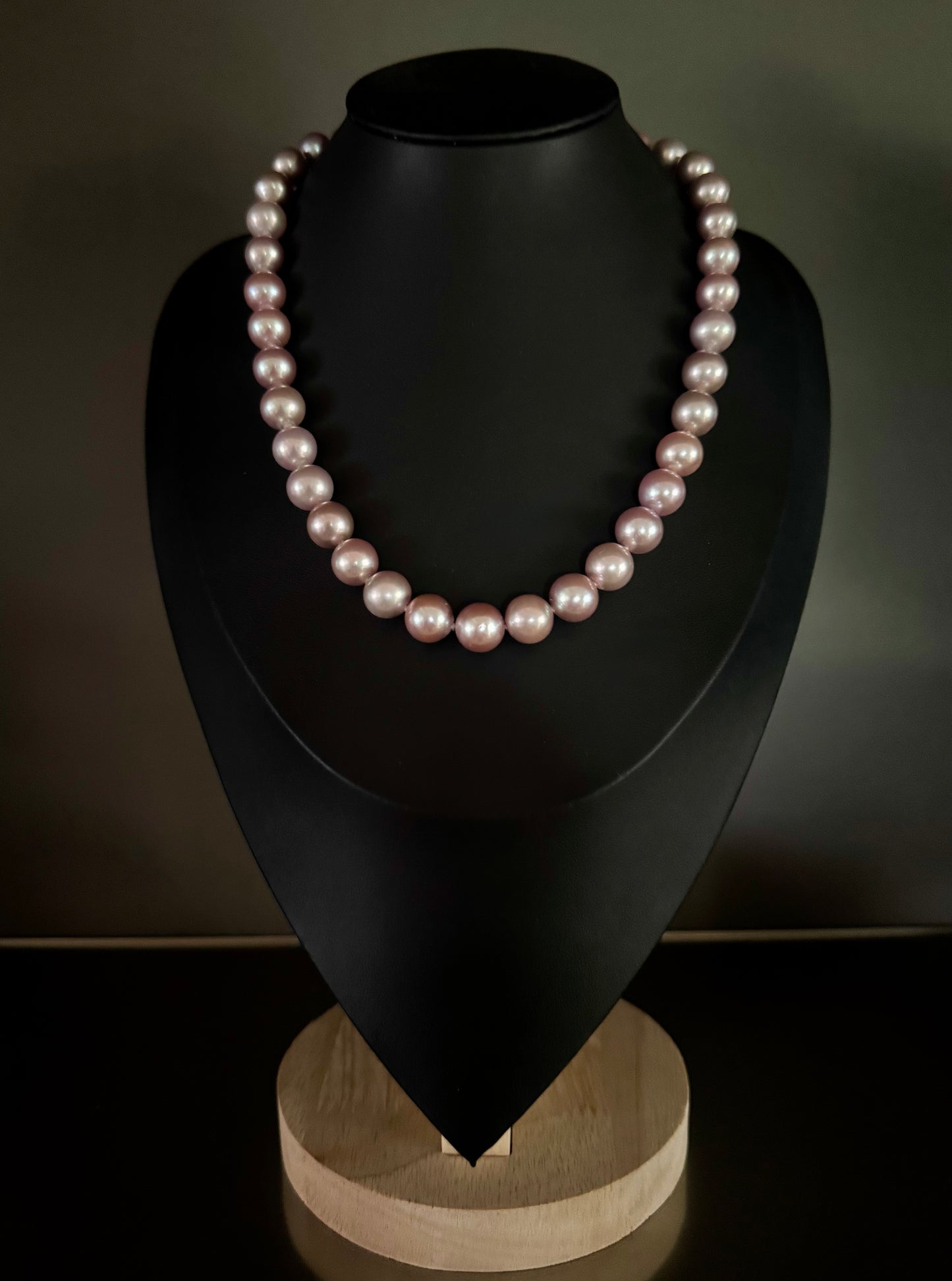 10-12mm Pastel Edison Round Pearls Oxidized Silver Pave Diamond Clasp Necklace