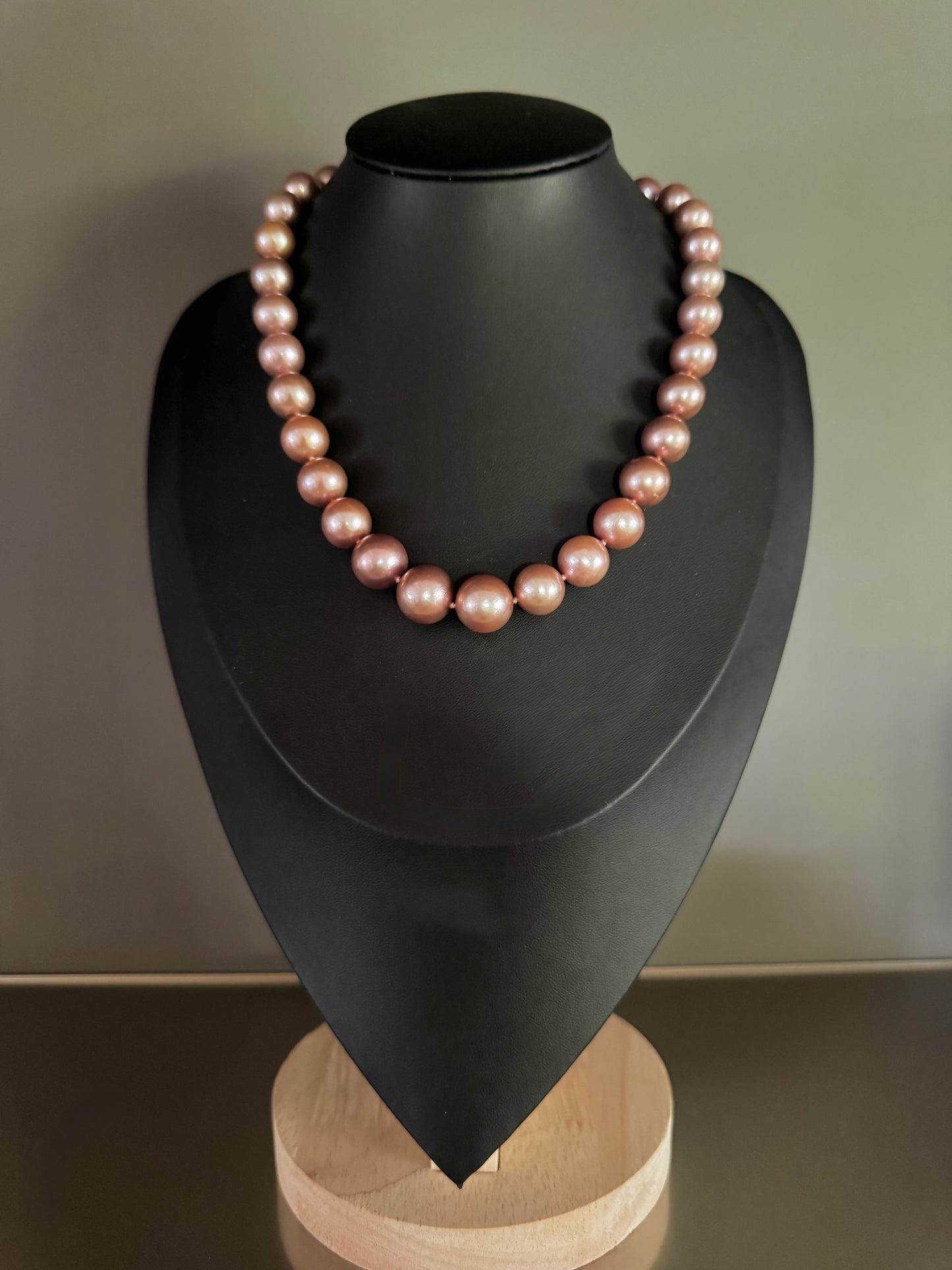 11-14mm Dusty Rose Edison Pearls 15mm Diamond Ball Clasp Necklace