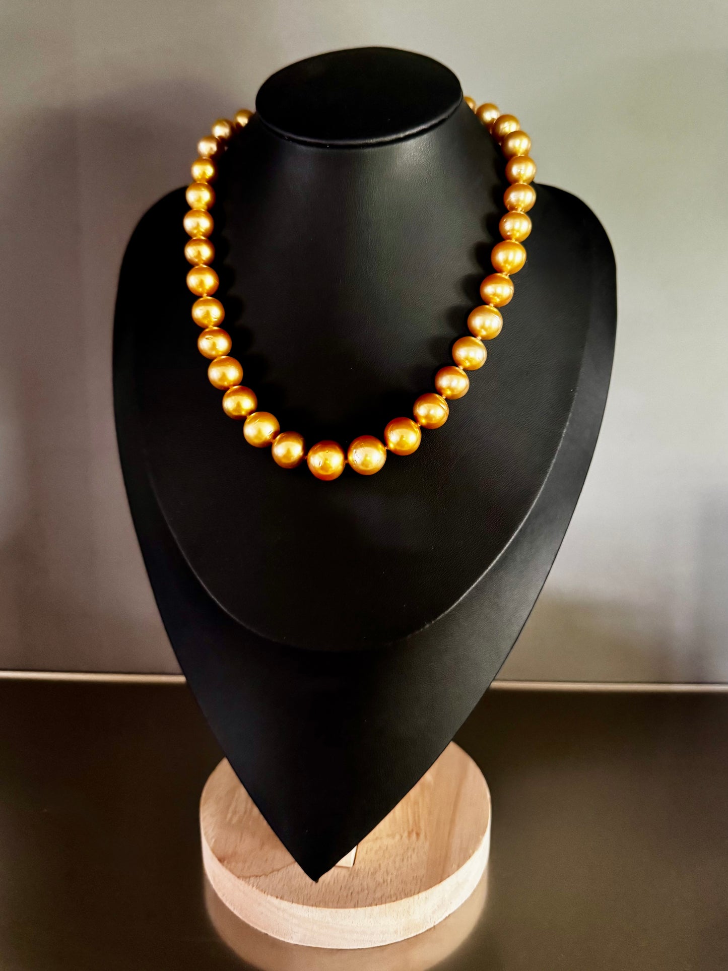 Auric Tide – Golden South Sea Pearl Necklace with Gold-Plated Pavé Diamond Clasp