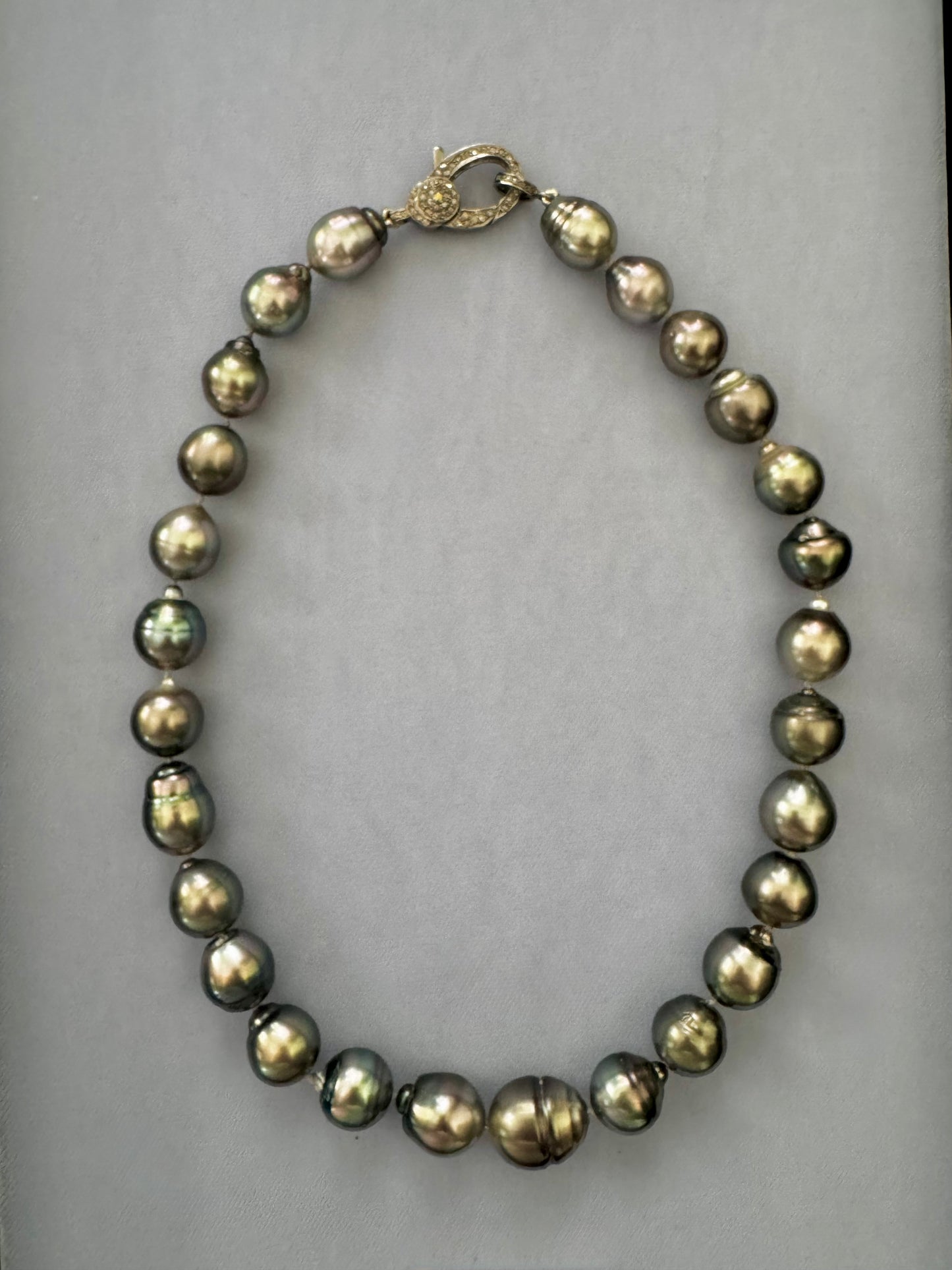 Nocturne – Tahitian Pearl Necklace with Pavé Diamond Oxidized Silver Clasp