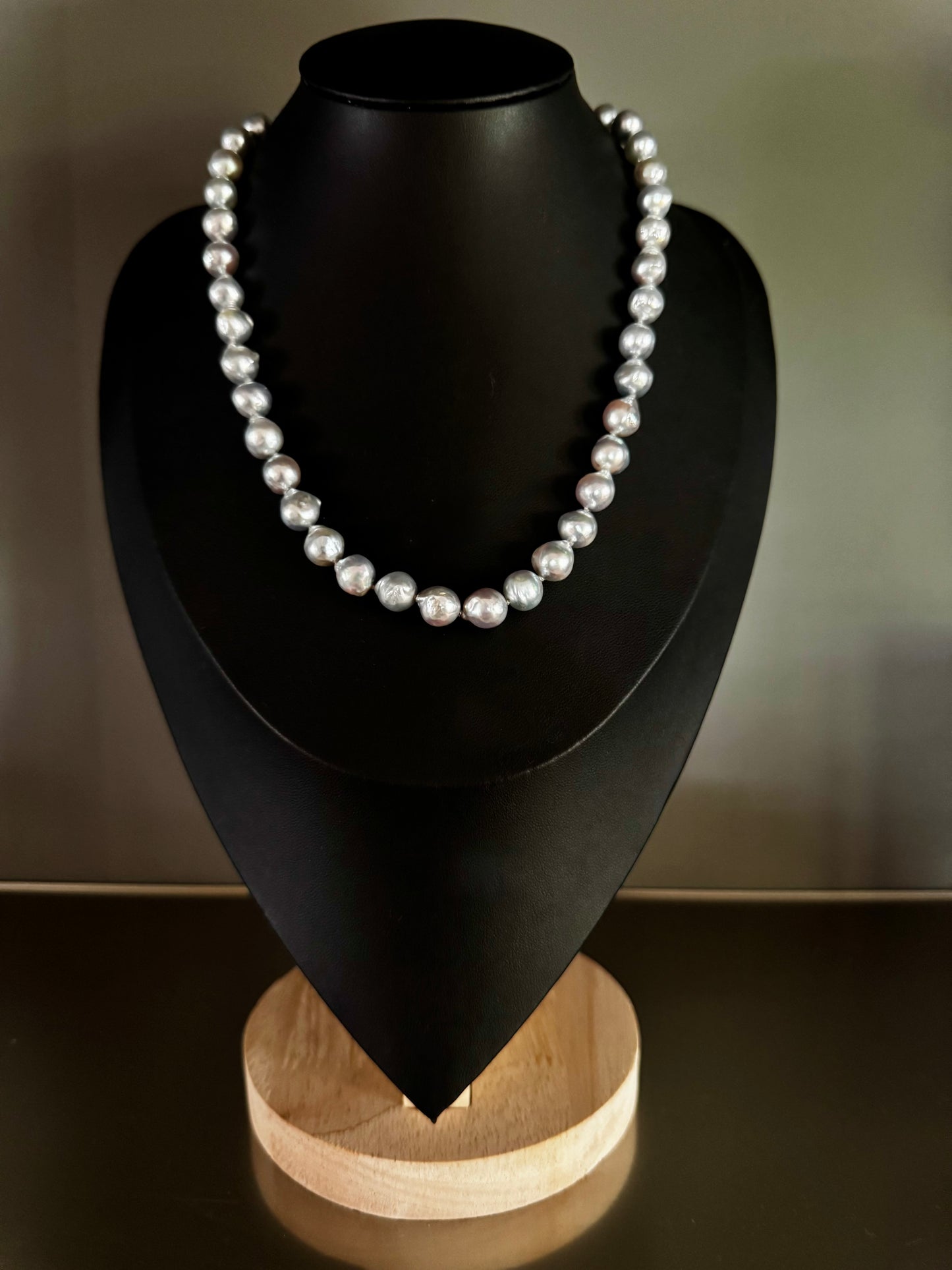 Ocean Noir – Blue Akoya Pearl Necklace with Oxidized Silver Pavé Diamond Clasp