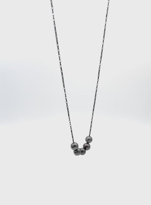 9mm Tahitian Pearls on Oxidized Sterling Silver Small Box Chain Necklace