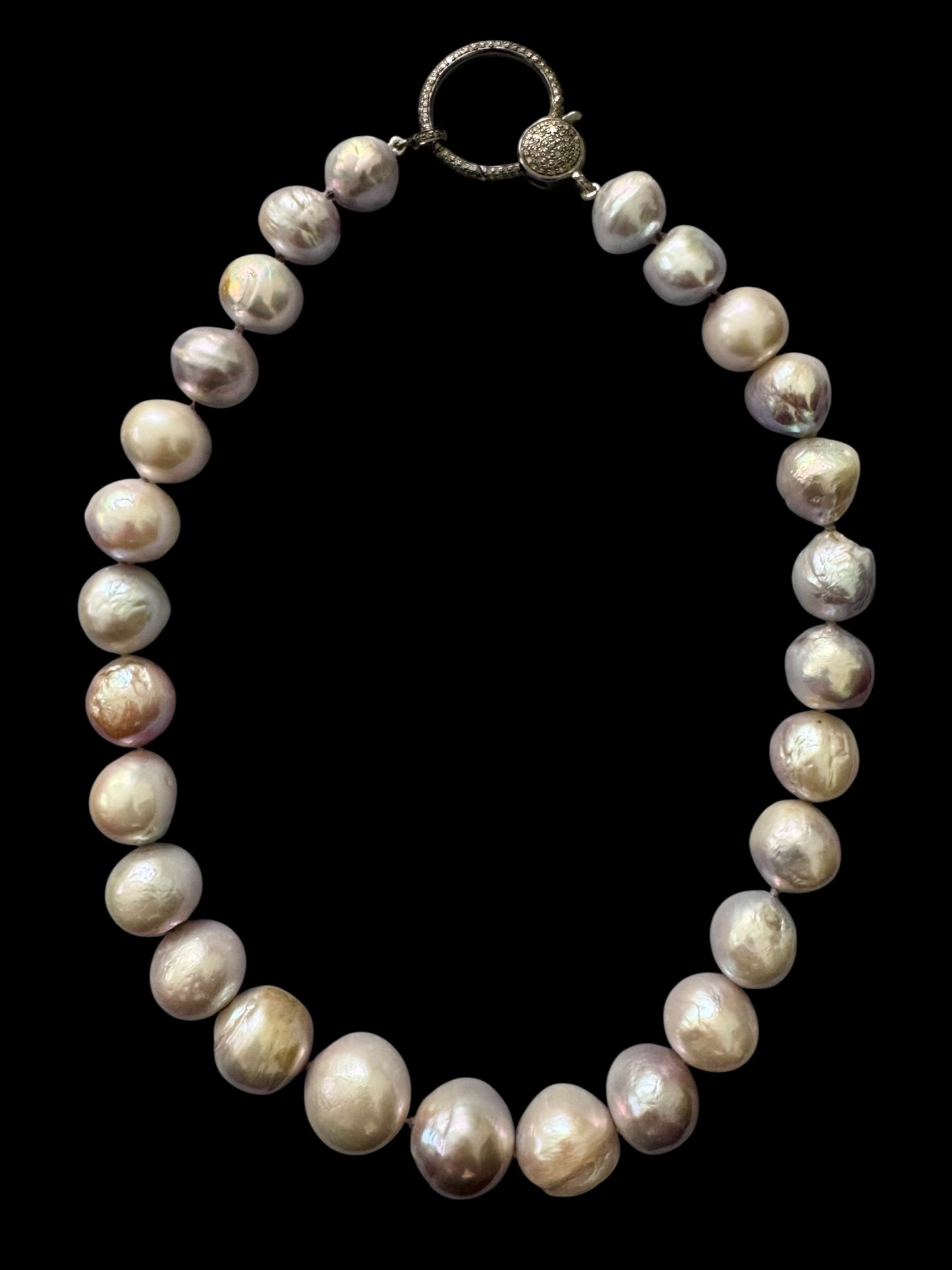 Luna Depths – Silver Blue Edison Pearl Necklace with Pavé Diamond Clasp