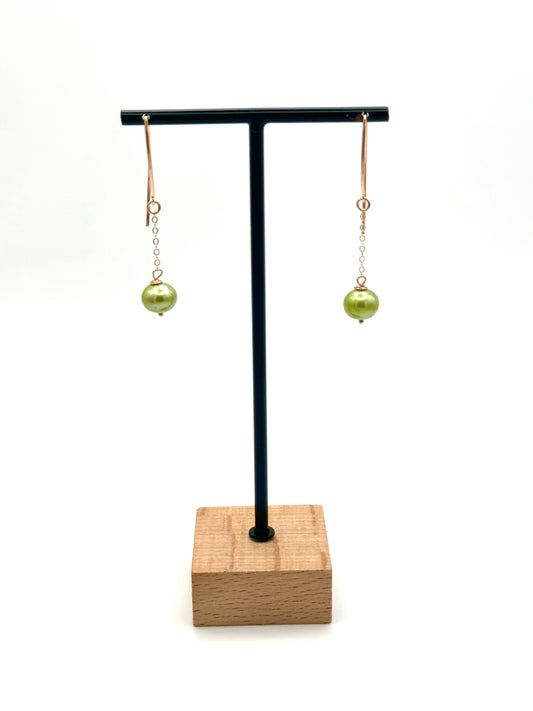 Light Green Freshwater Pearls Rose Gold Dangle Earrings