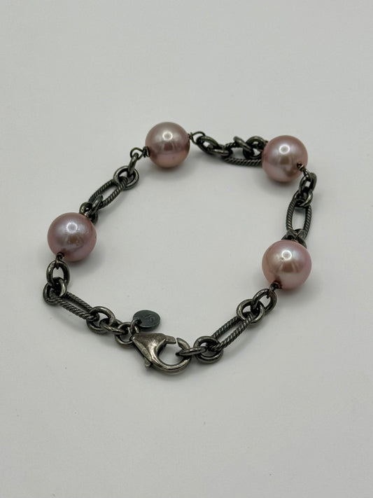 Pink Edison Pearl Oxidized Silver Bracelet