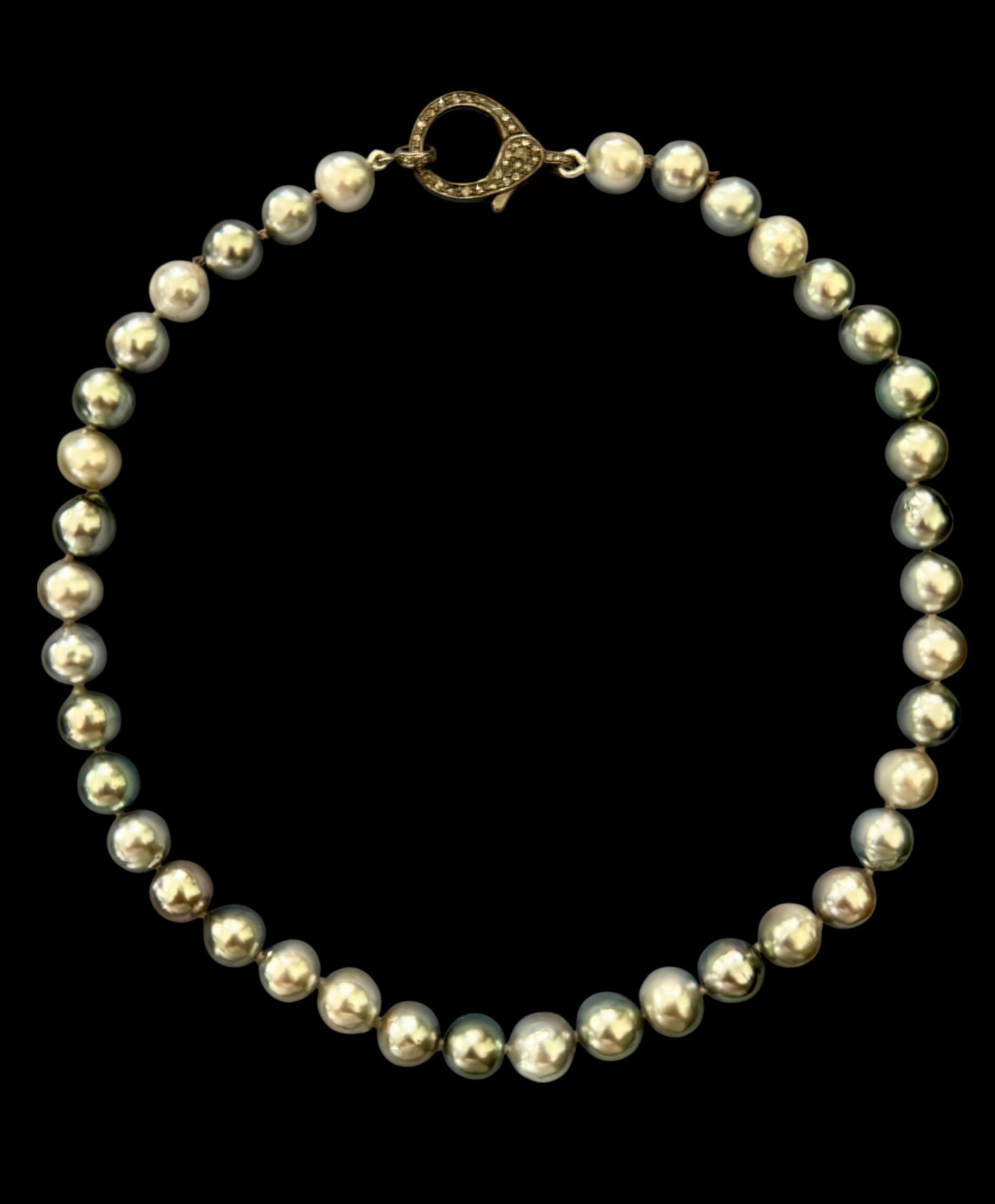 Silver Drift – Tahitian Pearl Necklace with Pavé Diamond Oxidized Silver Clasp