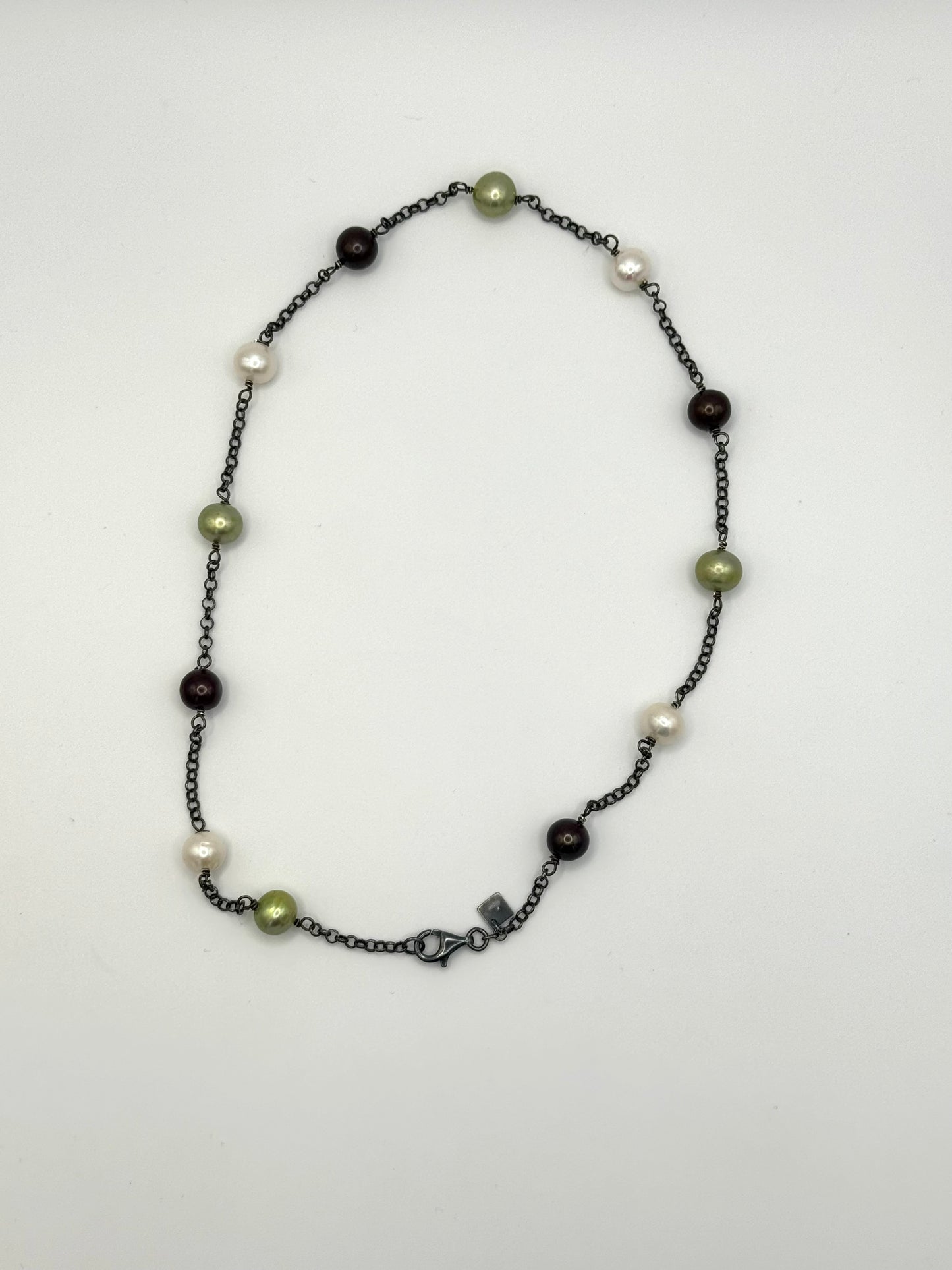 Tri-Color Freshwater Pearl Silver Necklace