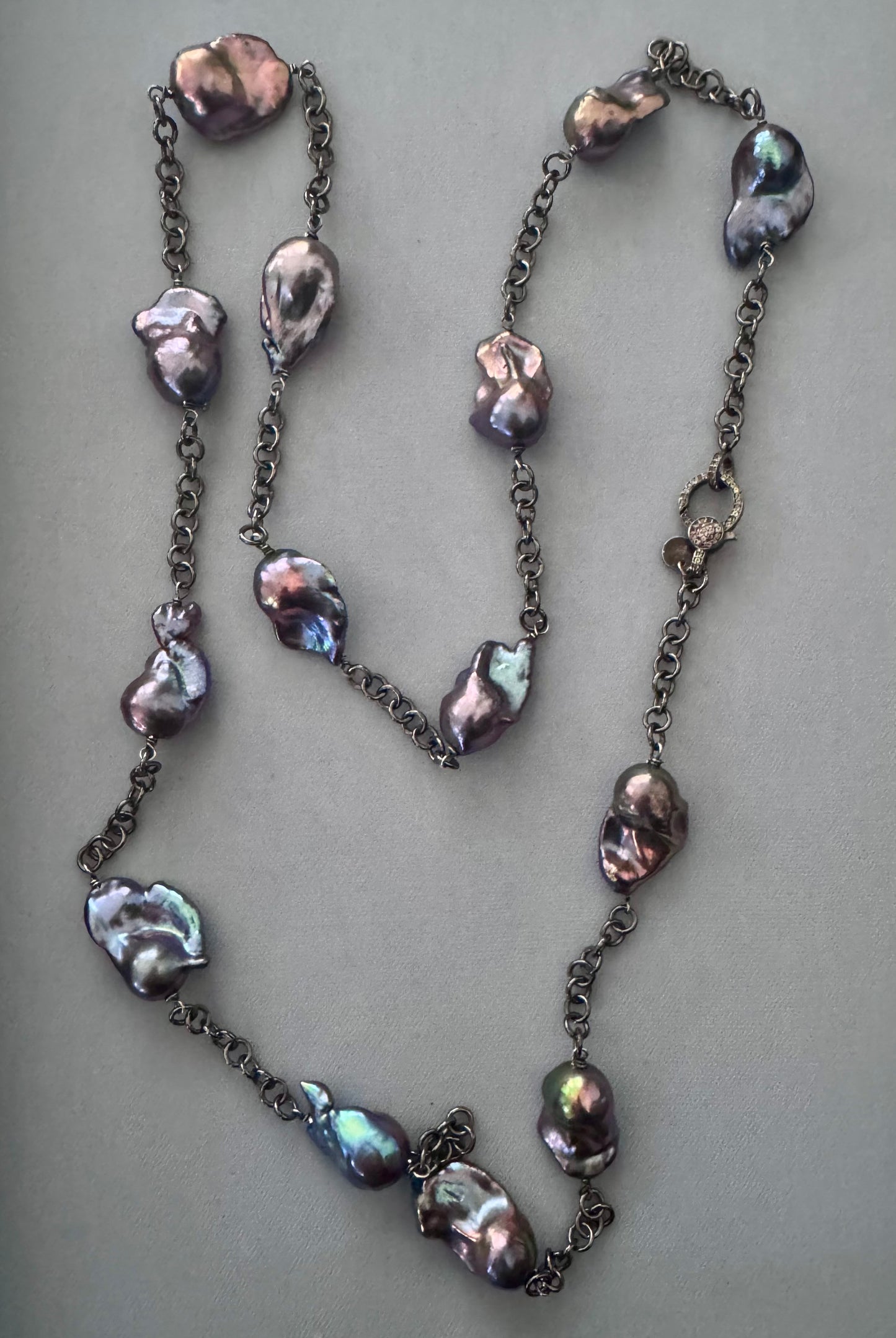 Midnight Mirage-Peacock Baroque Black Rhodium Chain Station Necklace