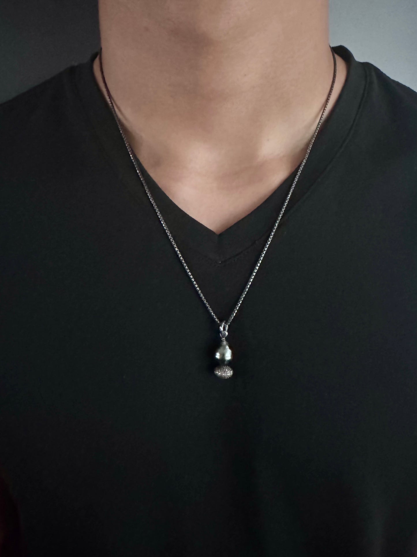 Baroque Tahitian Pearl and Diamond Silver Necklace