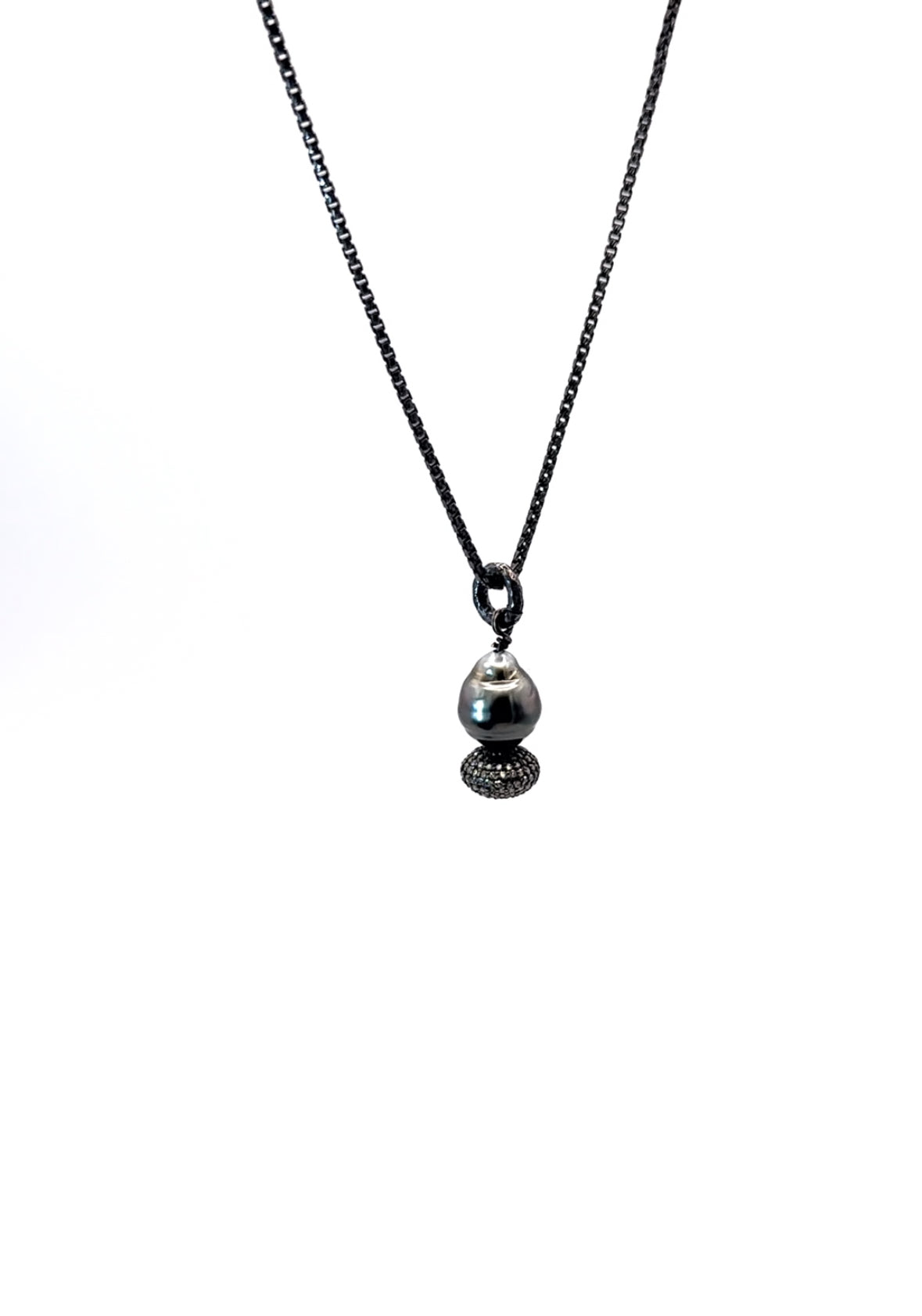 Baroque Tahitian Pearl and Diamond Silver Necklace