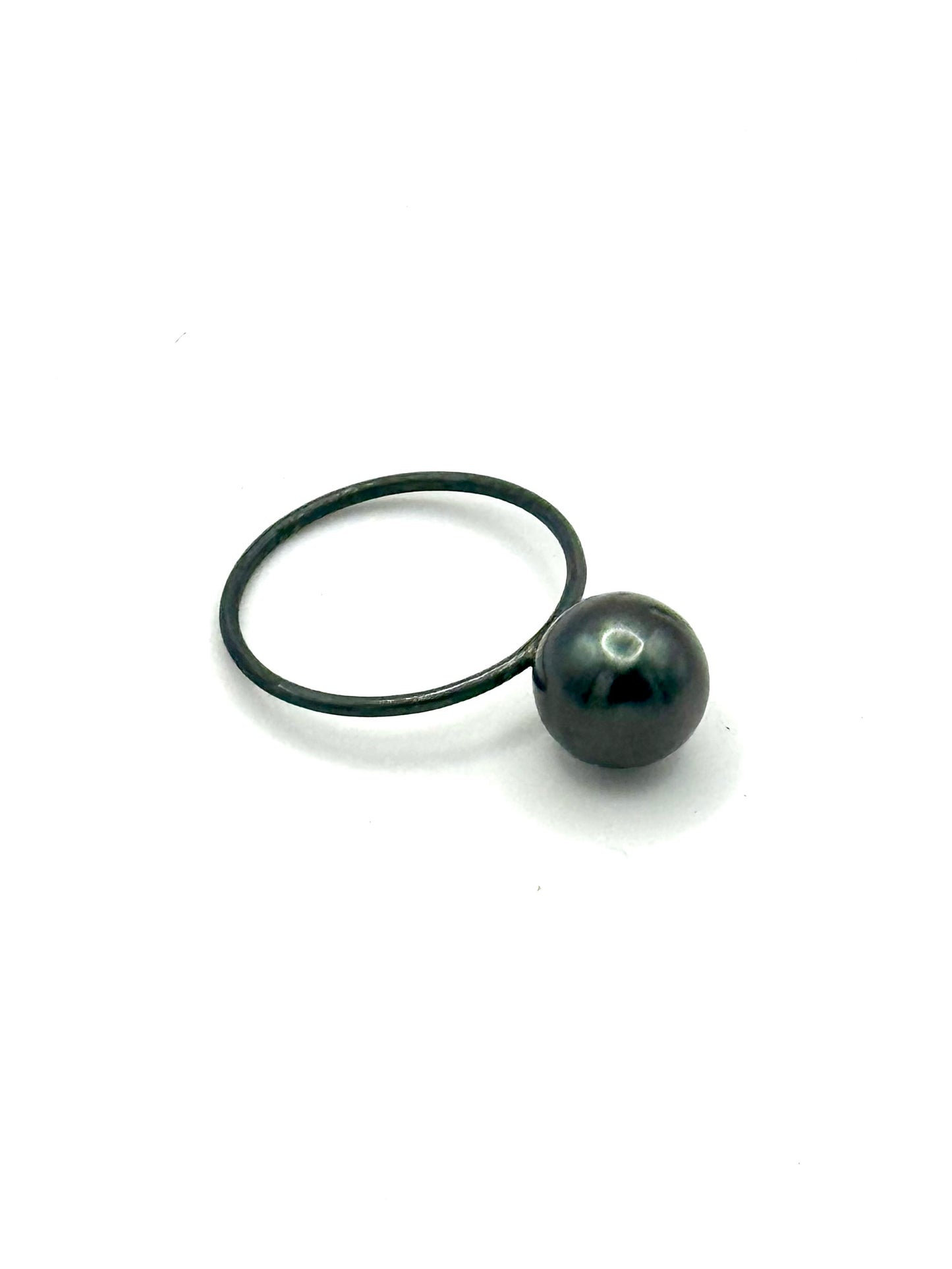 8-9mm Tahitian Pearl Oxidized Silver Ring