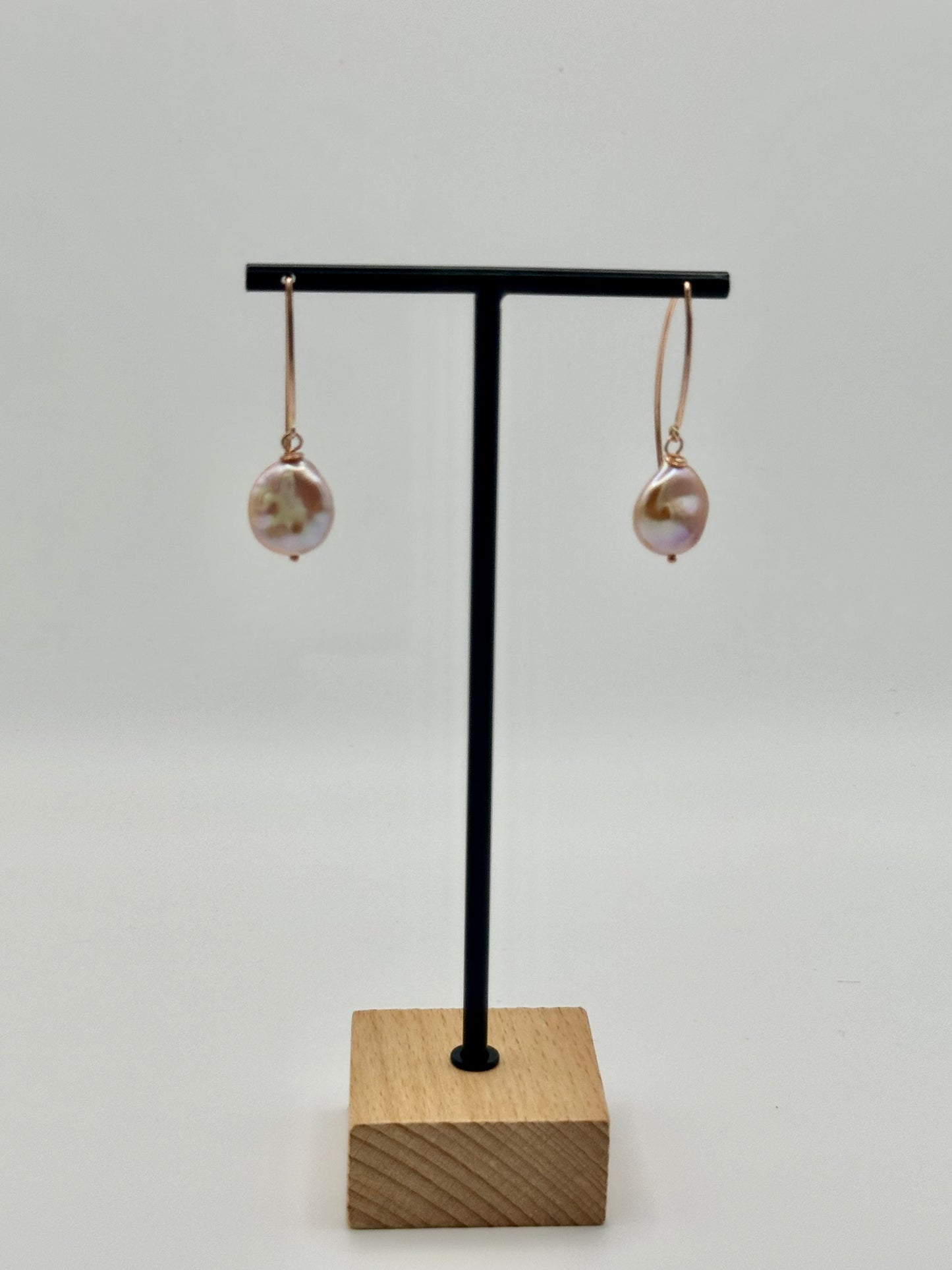 Natural Freshwater Coin Pearl Rose Gold Earring