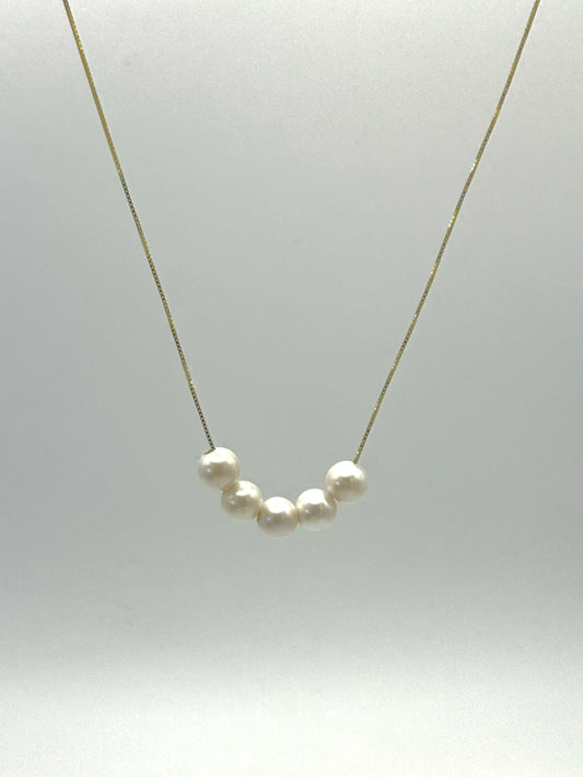 10mm White Freshwater Pearls on 14K Gold Plated Silver Necklace