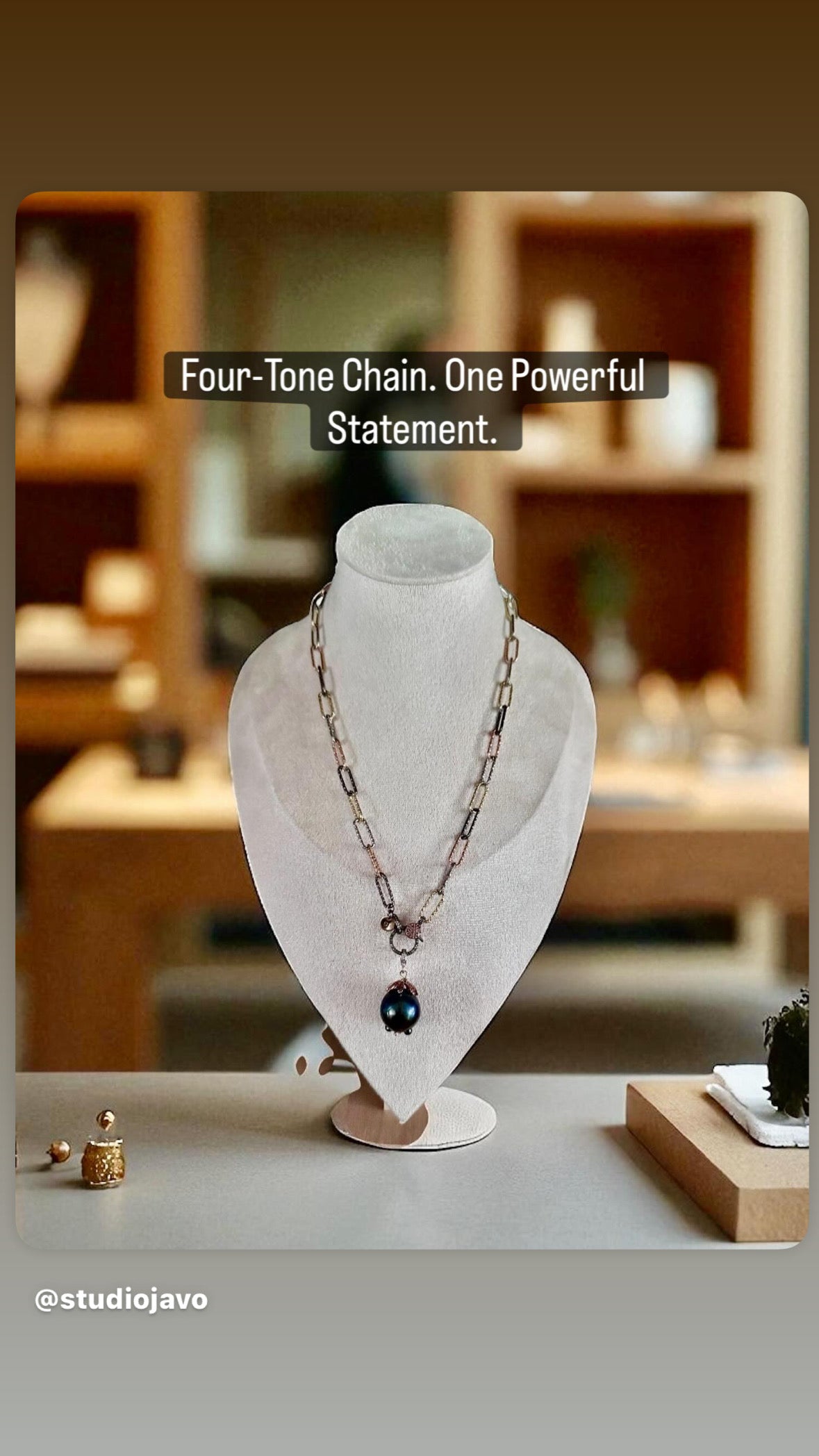 Eclipse Charm Necklace - 16mm Tahitian Pearl on Multi-Tone Paperclip Chain Pendant Necklace