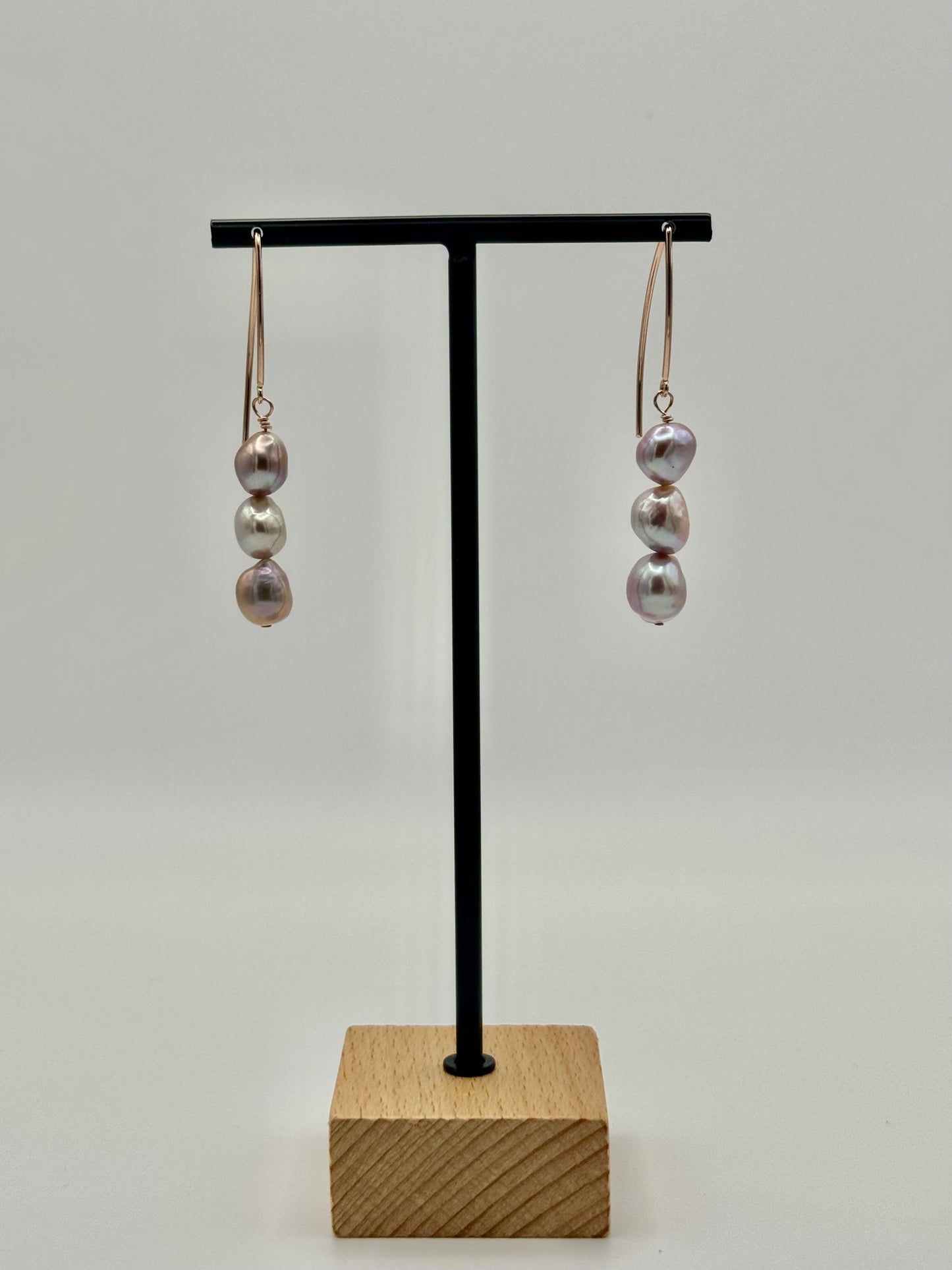 Natural Pinky Freshwater Nugget Pearl Rose Gold Earrings