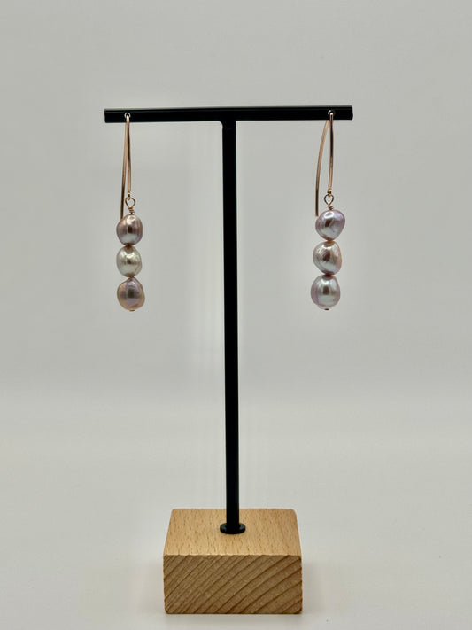 Natural Pinky Freshwater Nugget Pearl Rose Gold Earrings