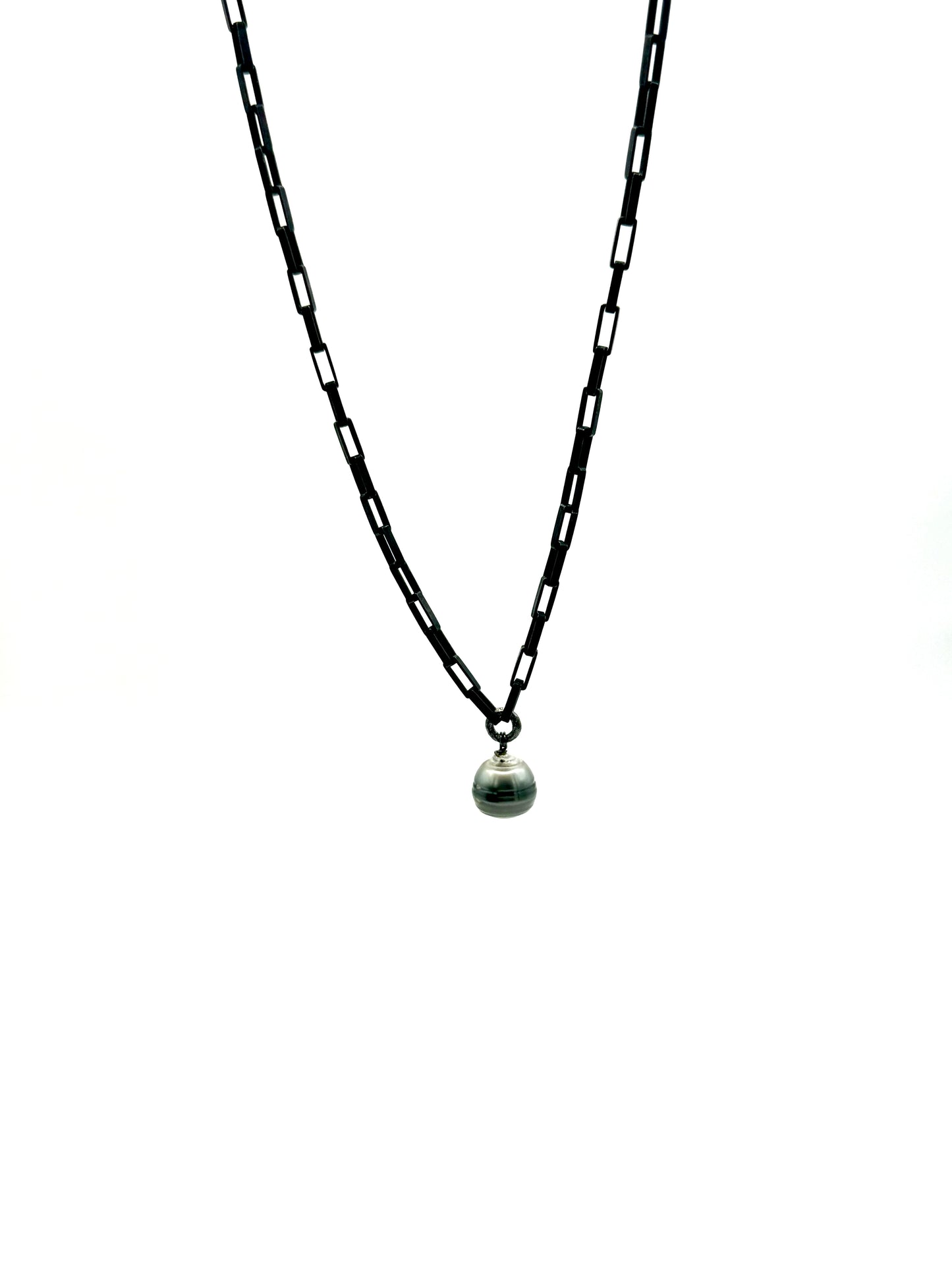 15mm Tahitian Pearl Matte Black Oxidized Silver Box Link Chain