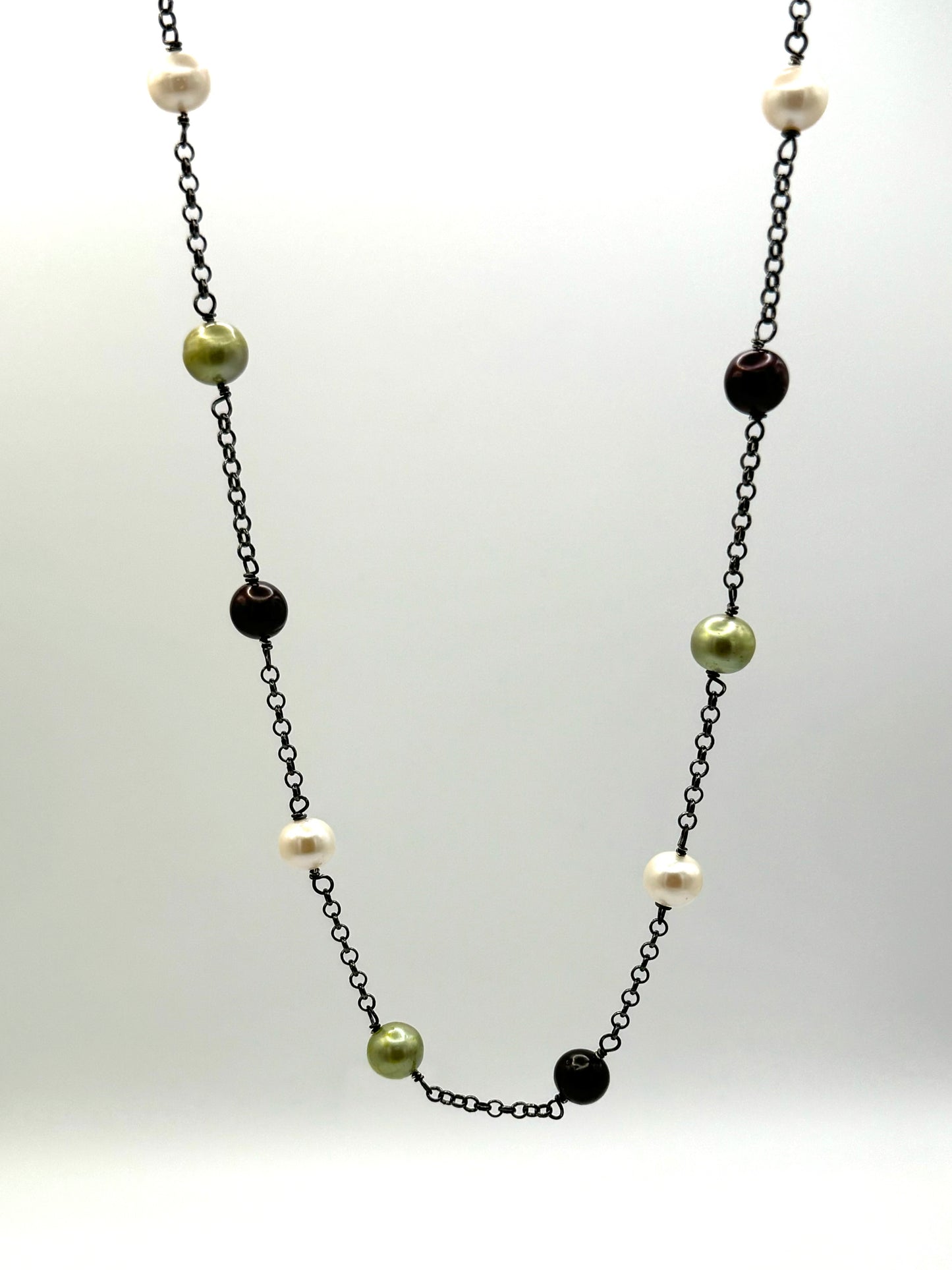 Tri-Color Freshwater Pearl Silver Necklace