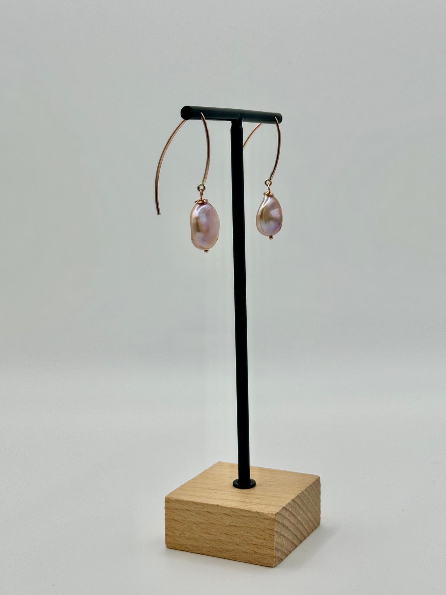 Natural Freshwater Coin Pearl Rose Gold Earring
