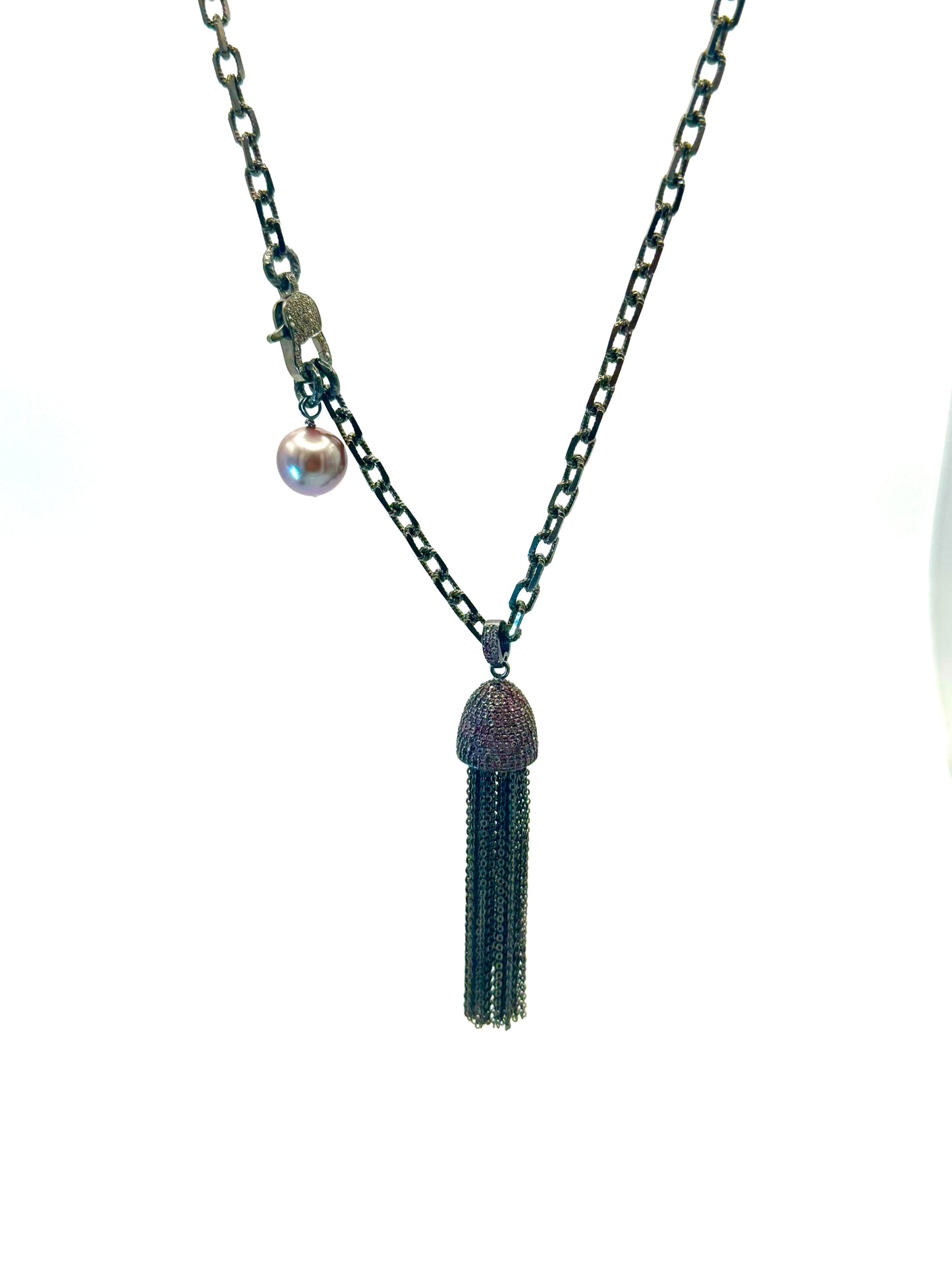 Pink Tourmaline Tassel and Pink Edison Pearl Necklace