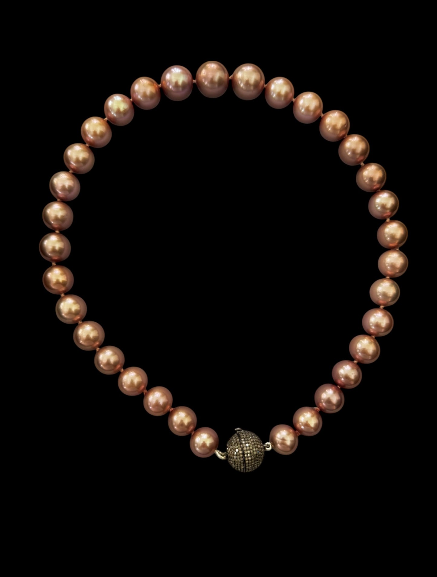 11-14mm Dusty Rose Edison Pearls 15mm Diamond Ball Clasp Necklace