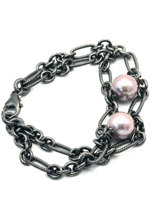 Blush Noir Bracelet: Pink Edison Pearls on Black Rhodium Silver Bracelet