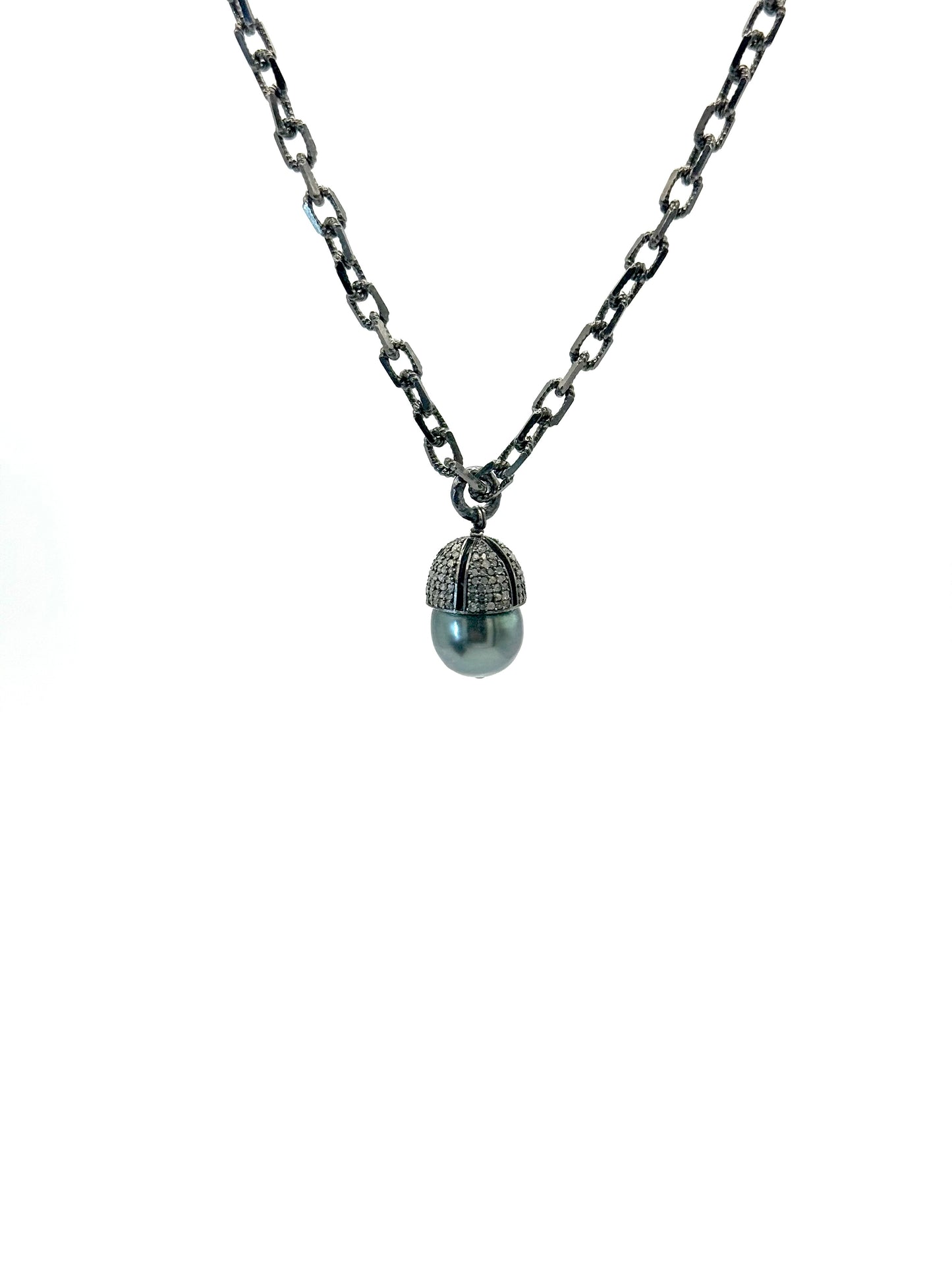 Grey Tahitian Pearl and Diamond Pendant Necklace