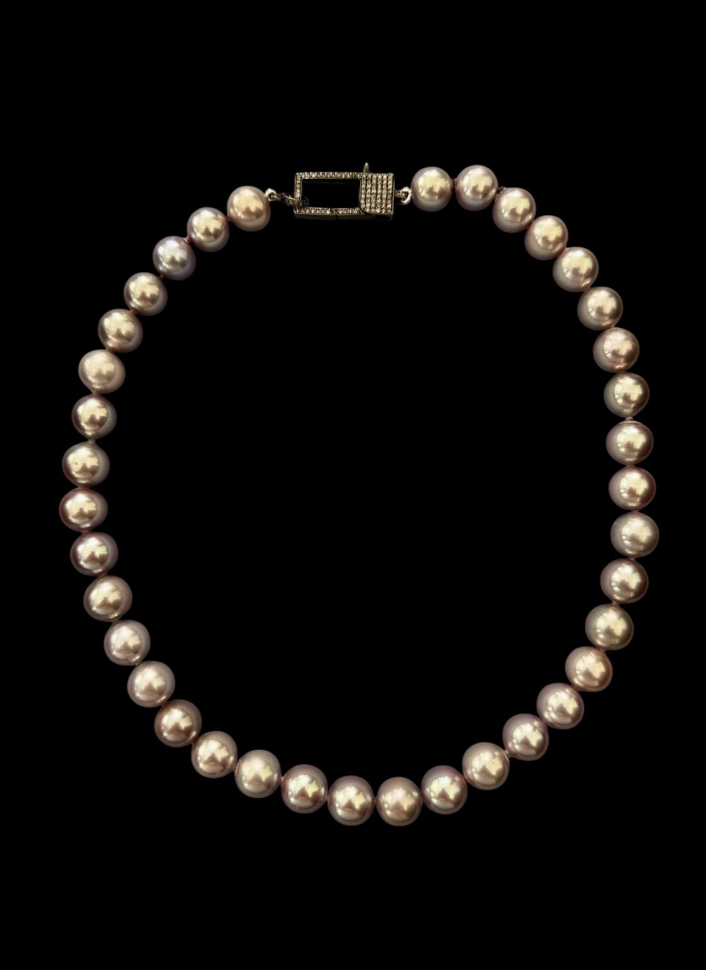 Aura – Cool Pink Edison Pearl Necklace with Pavé Diamond Oxidized Silver Clasp