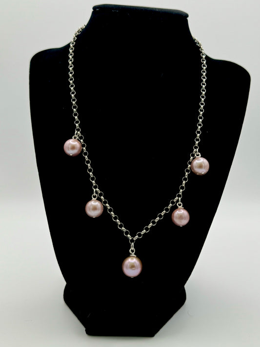 Pink Edison Pearl Sterling Silver Chandelier Necklace