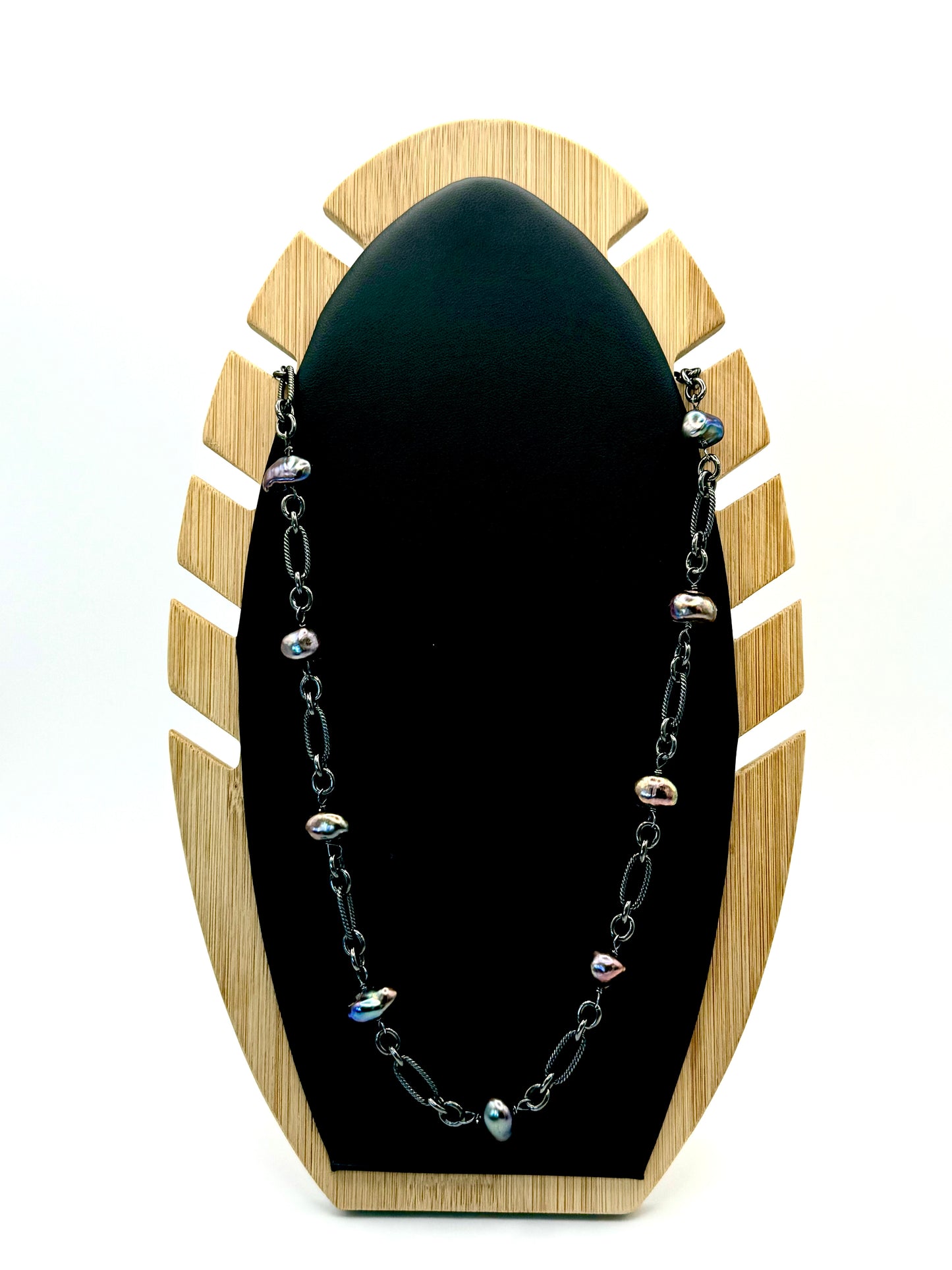 Nocturnal Essence Necklace: Black Rhodium Silver with Keshi Style Freshwater Pearls
