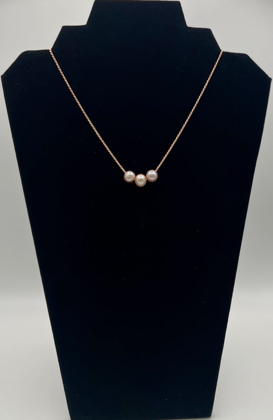 9mm Mauve Pink Freshwater Pearls on Rose Gold Necklace