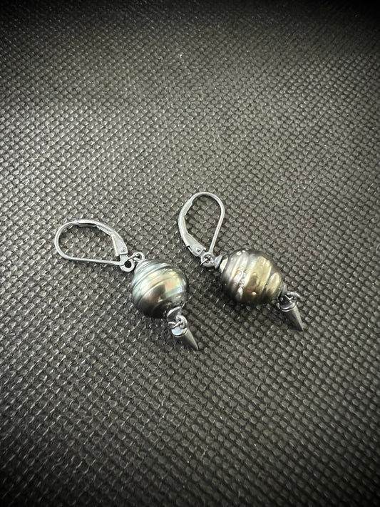 Tahitian Pearl Silver Spike Jacket Earrings