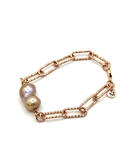 15mm Natural Color Peanut Freshwater Pearl Rose Gold Bracelet