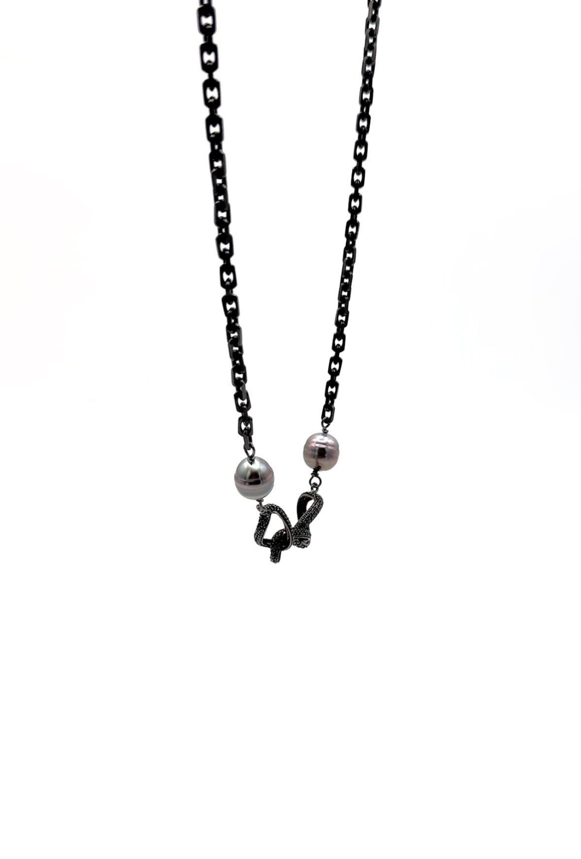 11.5mm Tahitian Pearls and Black Spinel Link Necklace