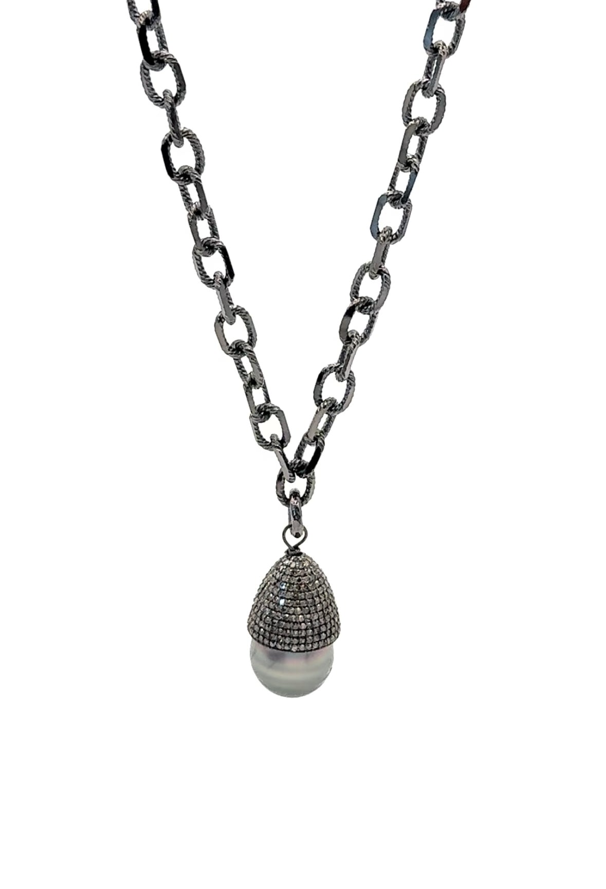 Diamond and Tahitian Pearl Pendant Necklace