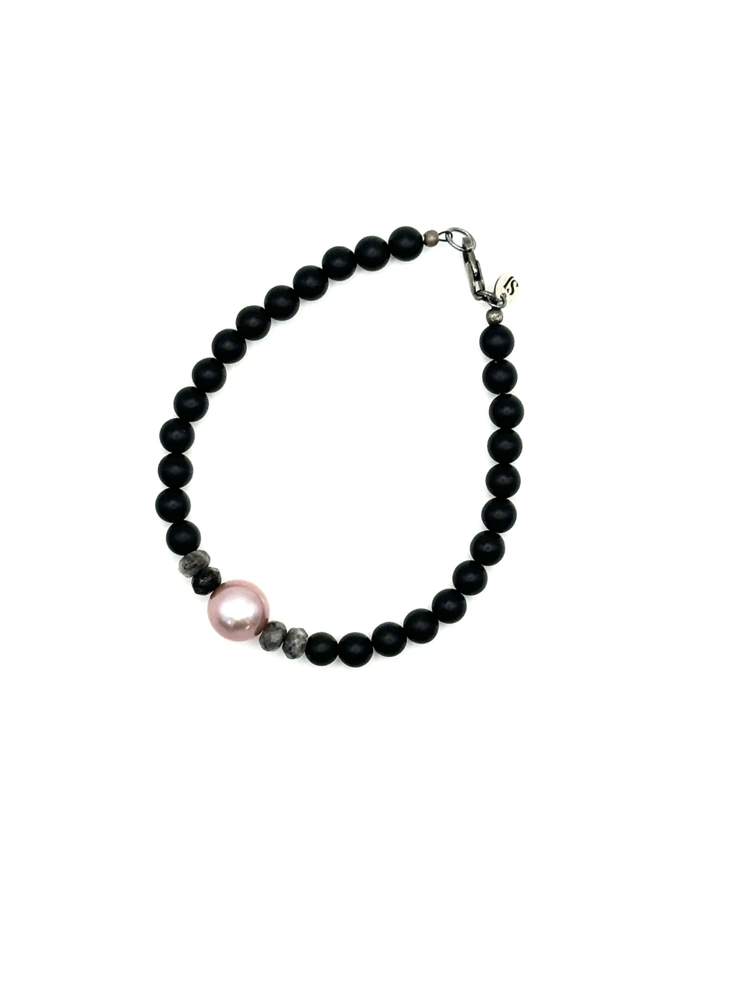 Rose Noir Bracelet: Pink Edison Pearl Black Onyx Bead Bracelet