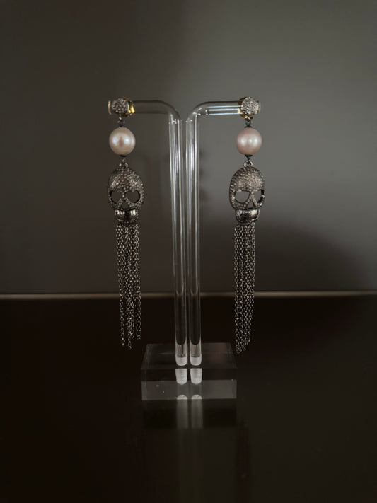 Skull & Pearl Tassel Earrings