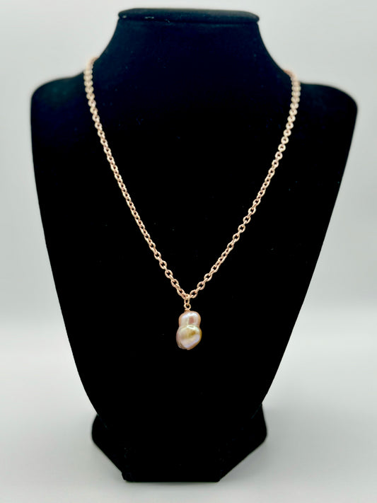 Peanut Pearl in Rose Gold Cable Link Chain Necklace