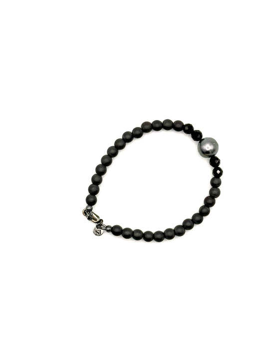 Grey Tahitian Pearl Black Spinel Grey Hematite Bracelet