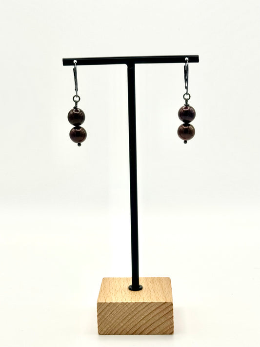 Brown Freshwater Pearl Oxidized Silver Lever Back Earrings