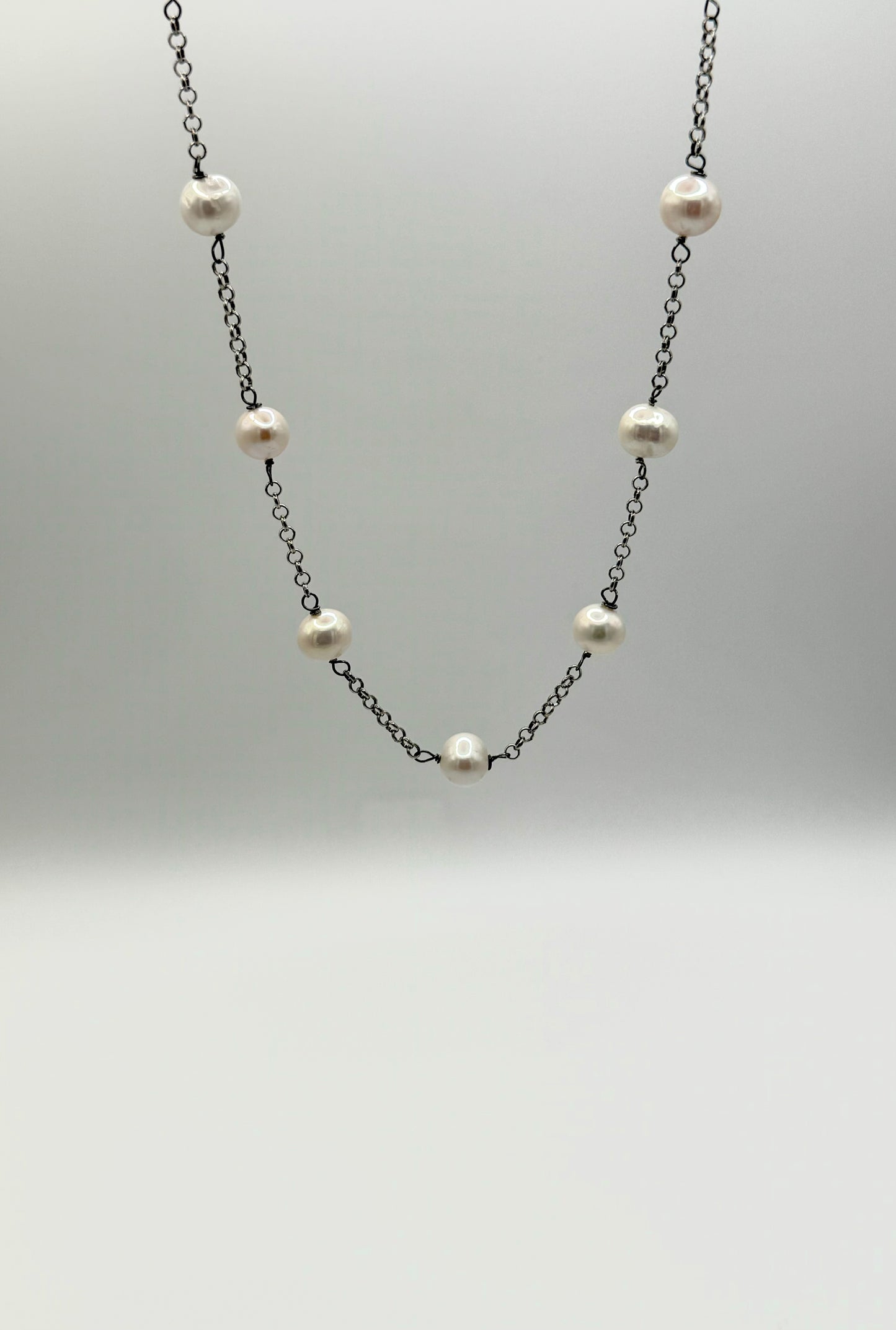 9.5mm White Freshwater Pearl Oxidized Silver Necklace
