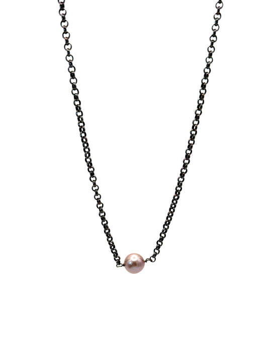 Pink Edison Pearl Oxidized Silver Necklace