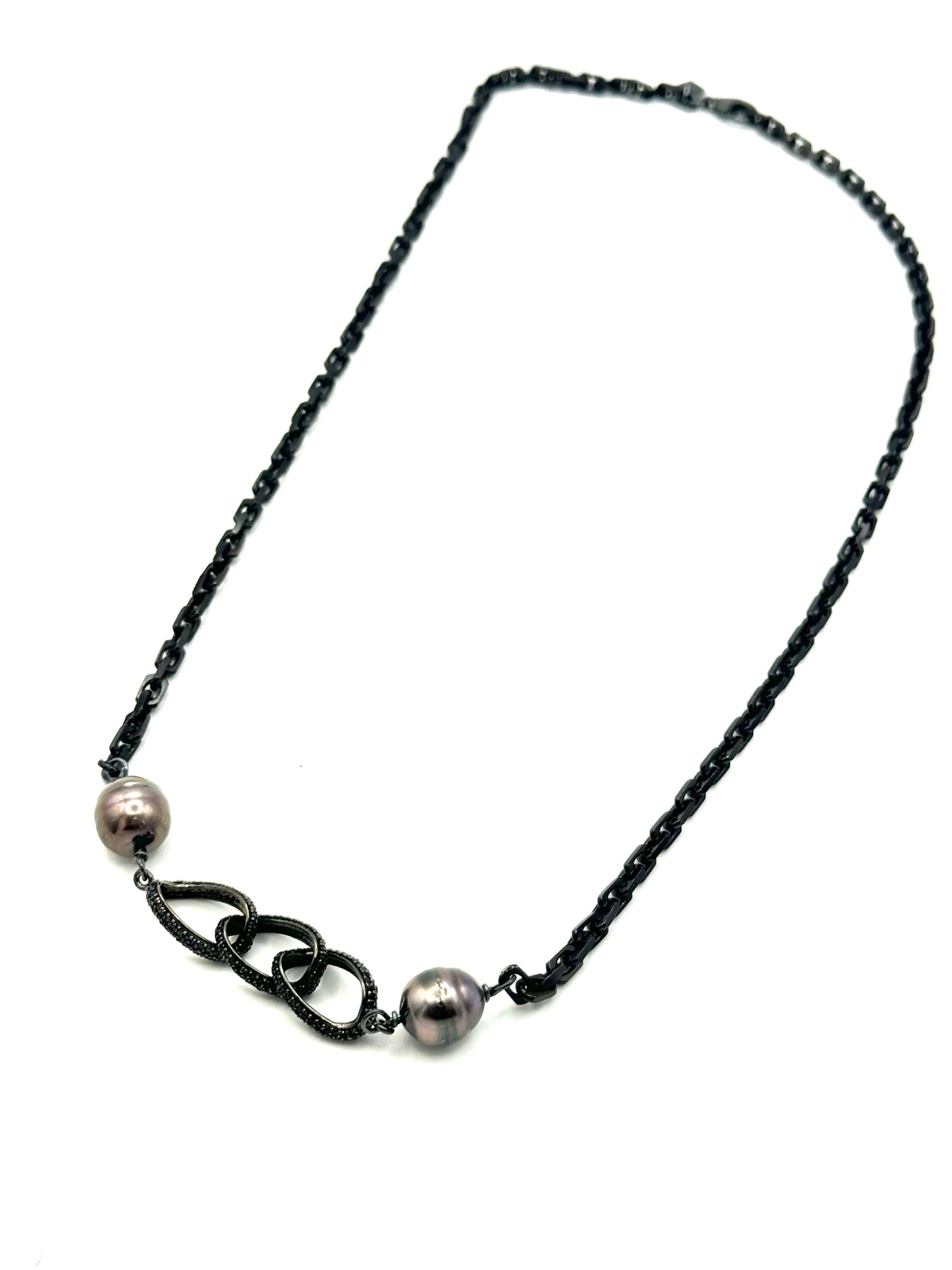 11.5mm Tahitian Pearls and Black Spinel Link Necklace