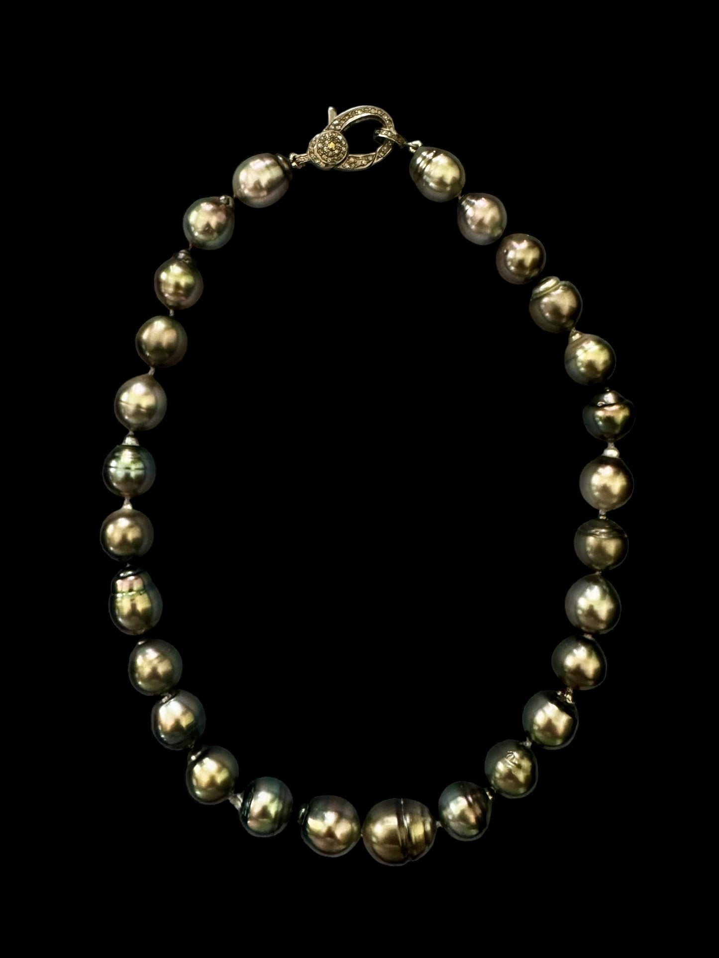 Nocturne – Tahitian Pearl Necklace with Pavé Diamond Oxidized Silver Clasp
