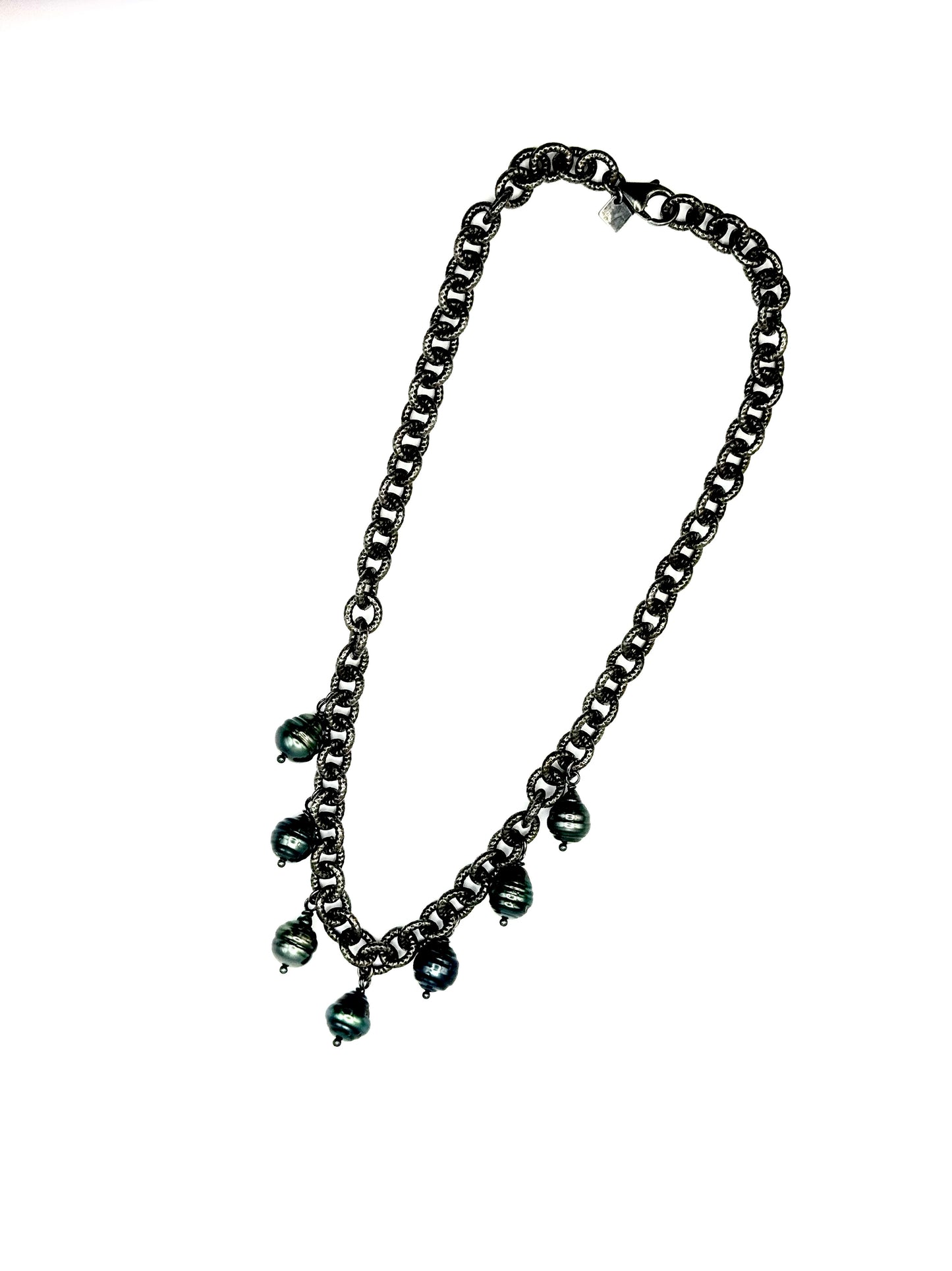 10mm Circle Tahitian Pearls on Black Rhodium Necklace