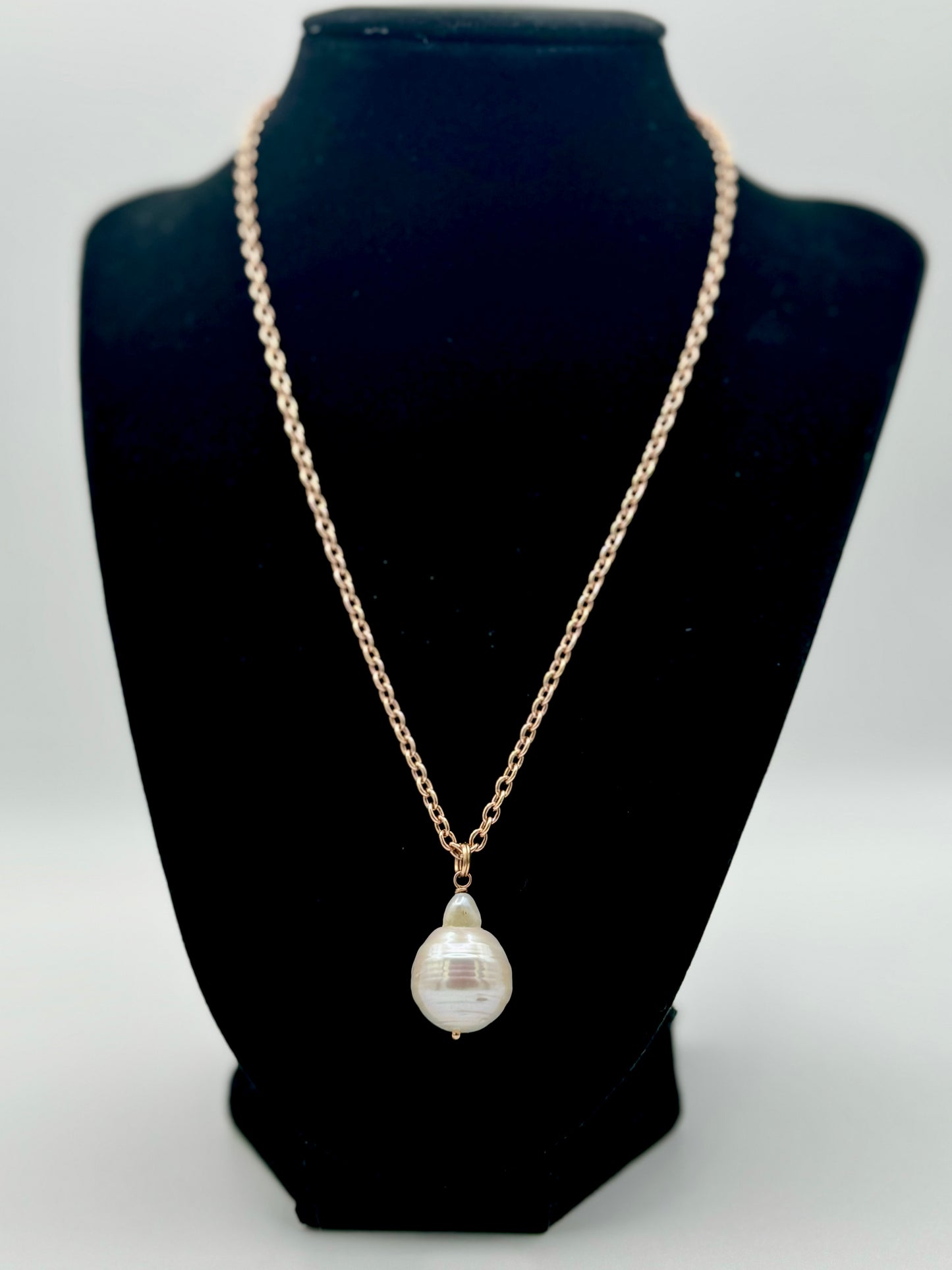 White Baroque Drop Freshwater Pearl Rose Gold Necklace