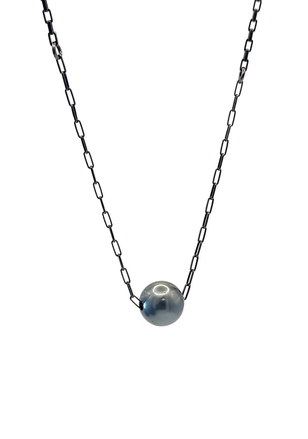 15.8mm Tahitian Pearl on Oxidized Silver Box Chain Necklace