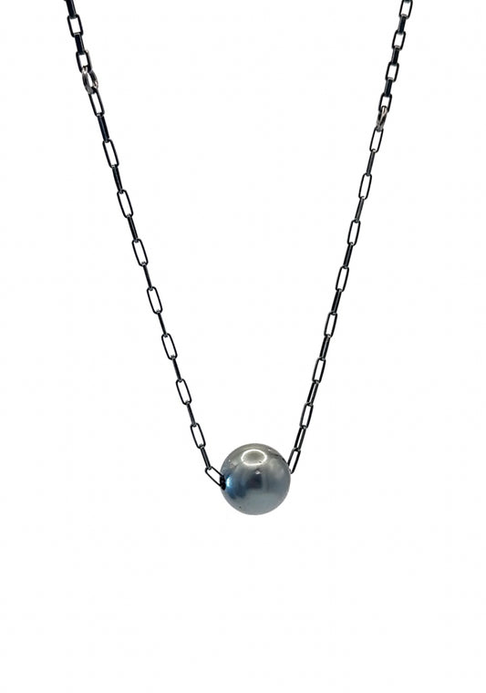 15.8mm Tahitian Pearl on Oxidized Silver Box Chain Necklace