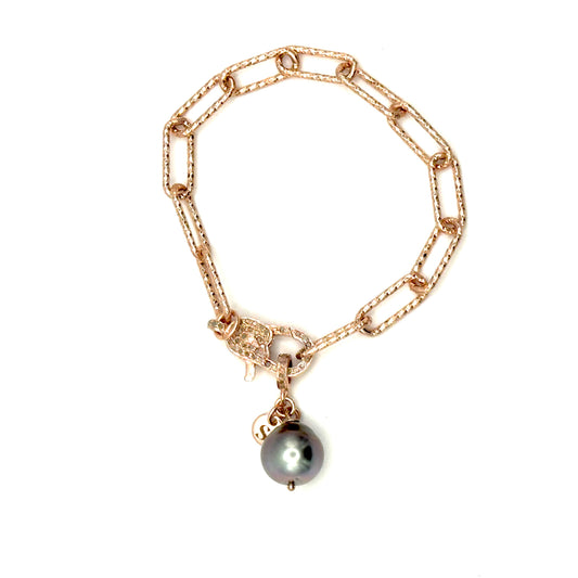 Tahitian Pearl Diamond Clasp Rose Gold Bracelet