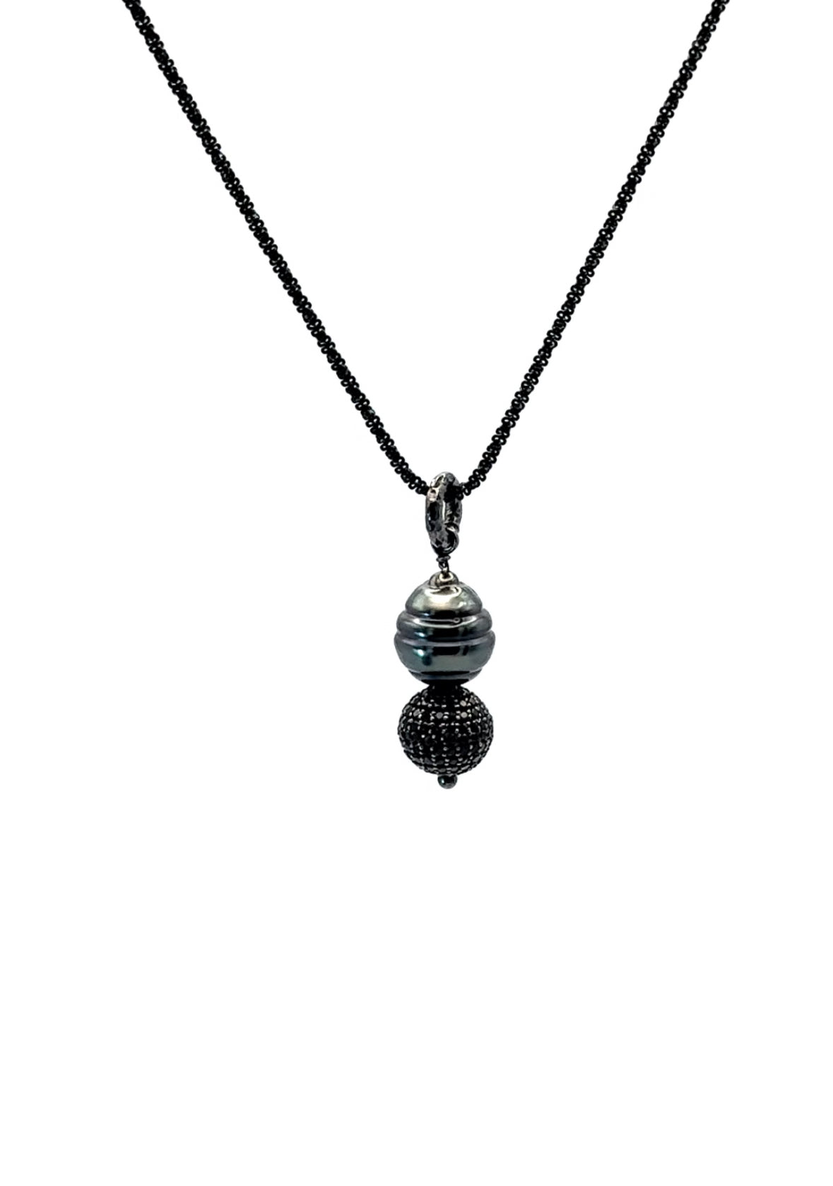 Tahitian Pearl and Black Diamonds on Black Rhodium Necklace